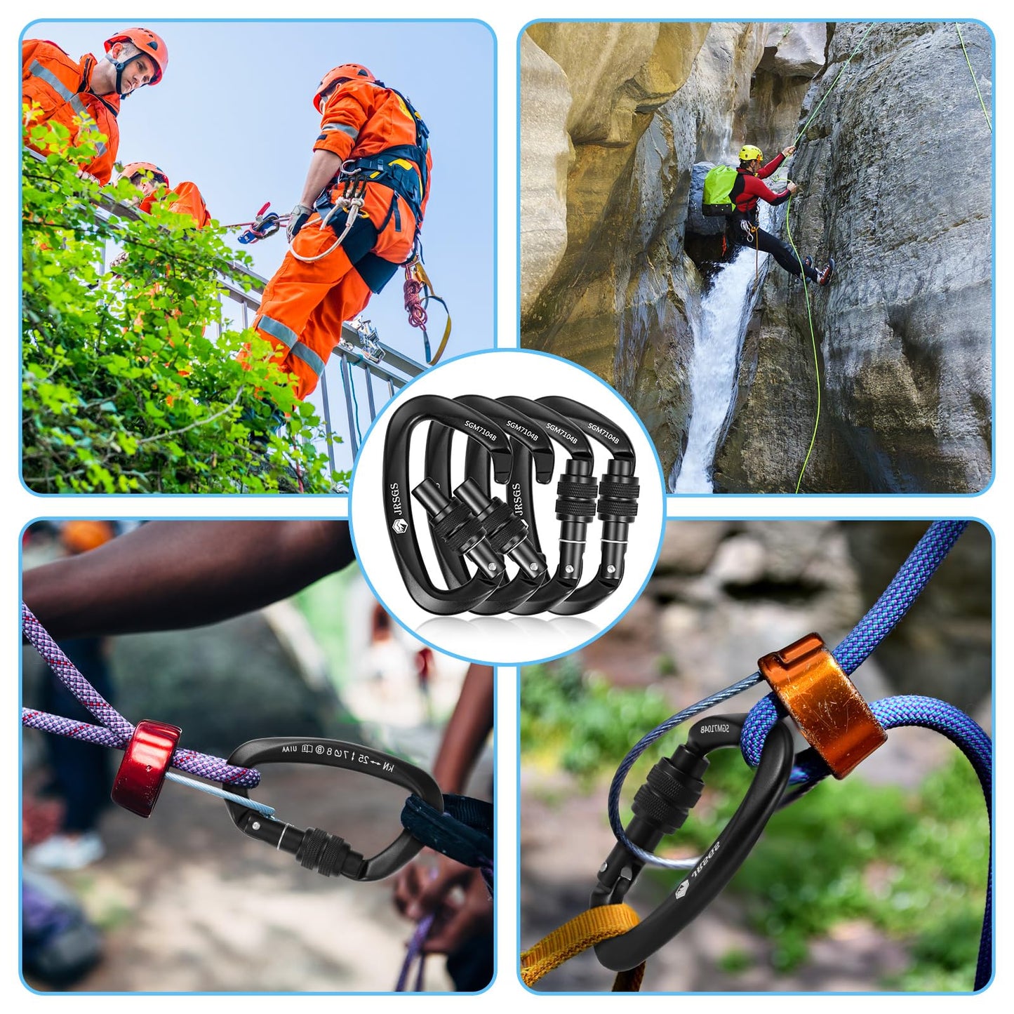 JRSGS UIAA Certified 25KN Locking Carabiner Heavy Duty Screw Lock D Shape Clip 5620 lbs for Rock Climbing Mountaineering Rope Access Rescue Caving Hunting Hammock Tree Work