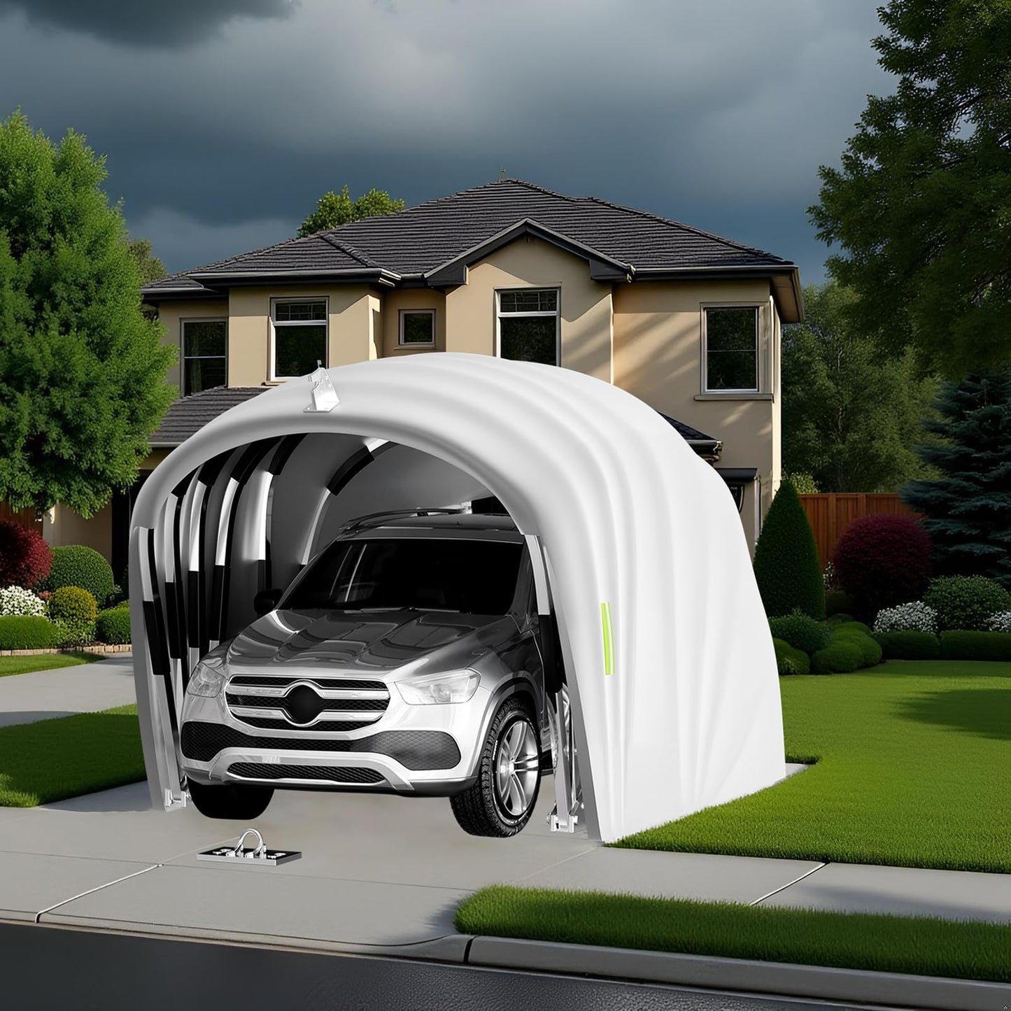 Heavy Duty Retractable Car Awning, Stainless Steel Grey Carport with Lock, Foldable Semi-Automatic Durable Shelter, Portable Shelter for Car L5.5/5.9 * W2.7 * H2.45m