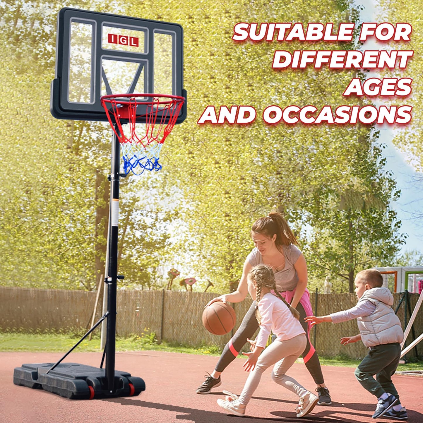 IGL Portable Basketball Hoop, 5.6-10FT Adjustable Basketball Goal System, 44 Inch Outdoor Basketball Hoop & Goals for Kids, Youth, and Adults in The Backyard, Driveway with PC Backboard (Black)