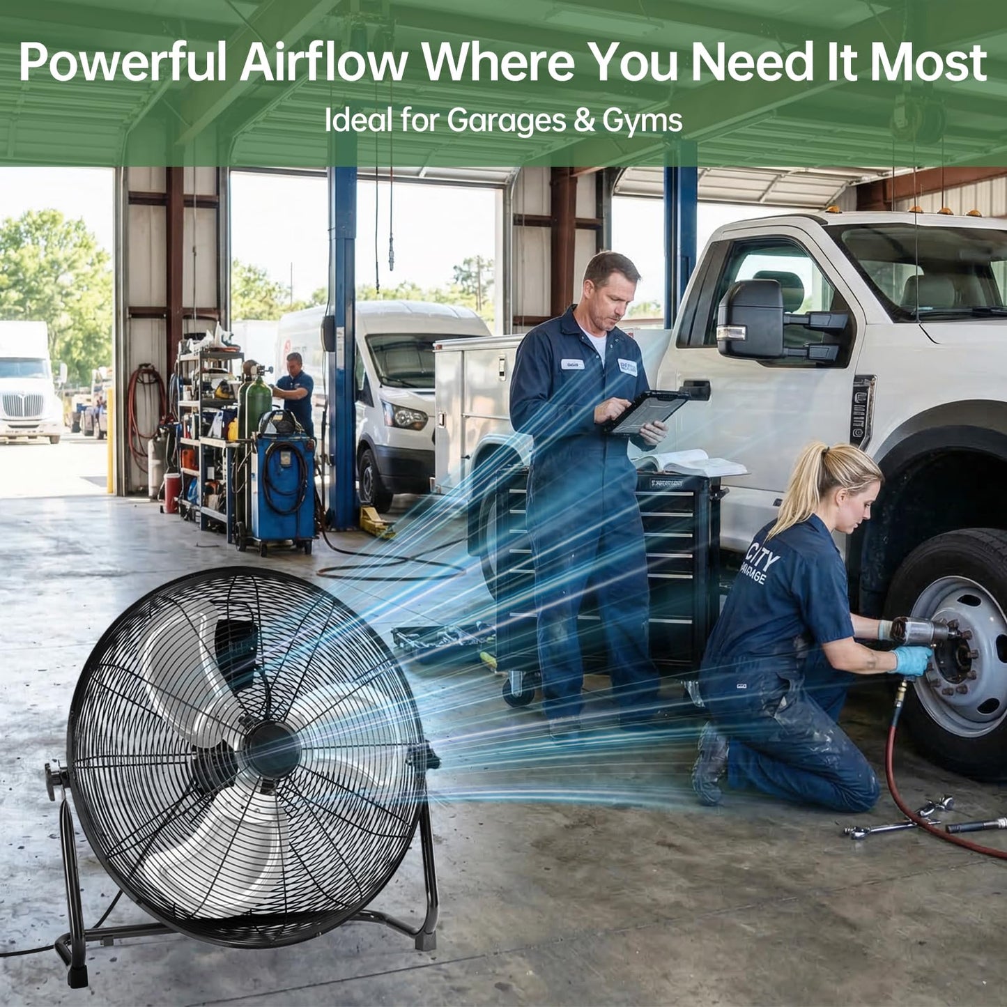 OLIXIS 20'' Industrial High-Velocity Floor Fan, 3-Speed Metal Fan with Carry Handle, Quiet Standing Drum Fan with 120° Adjustable Tilt, Max 3522 CFM for Garages, Workshops, Large Commercial Spaces