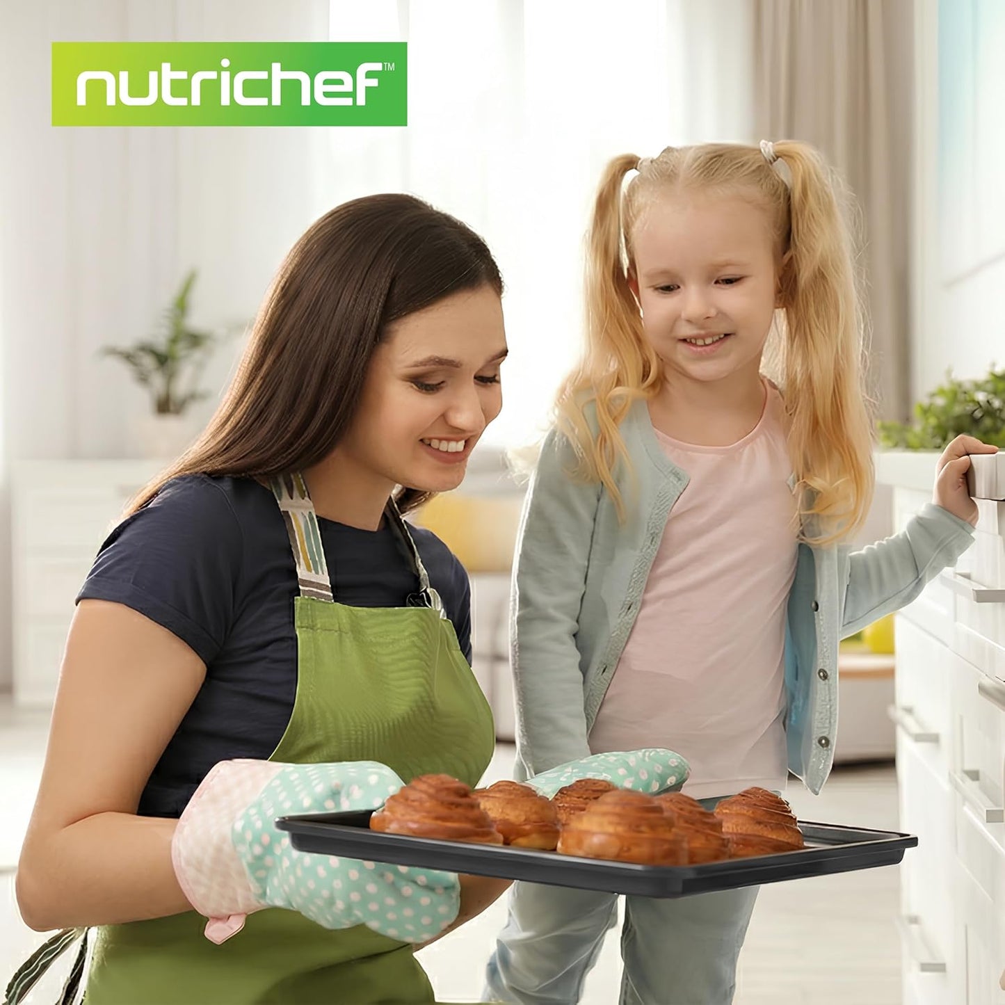 NutriChef 8-Piece Nonstick Bakeware Set - Premium Steel Baking Pans for Cakes, Muffins, Brownies & More | Black