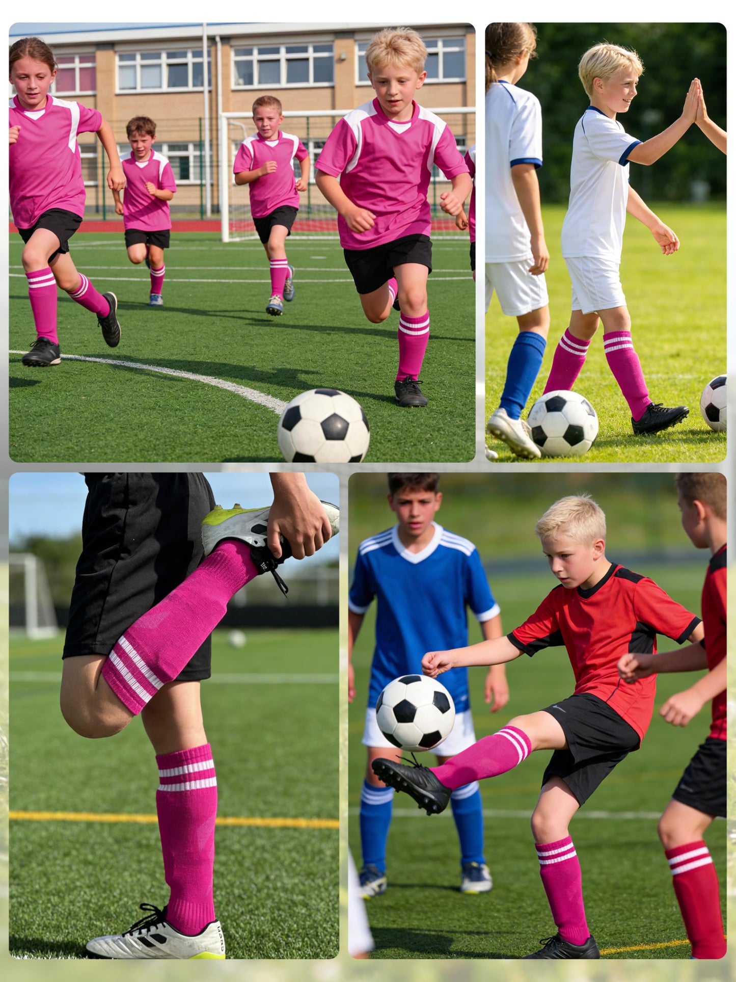 Gnodio Kids Soccer Shin Guards and Socks Youth Soccer Shin Pads Protective Defender Gear for 3-12 Years Old Toddler Children Teen Boys Girls Hot Pink S