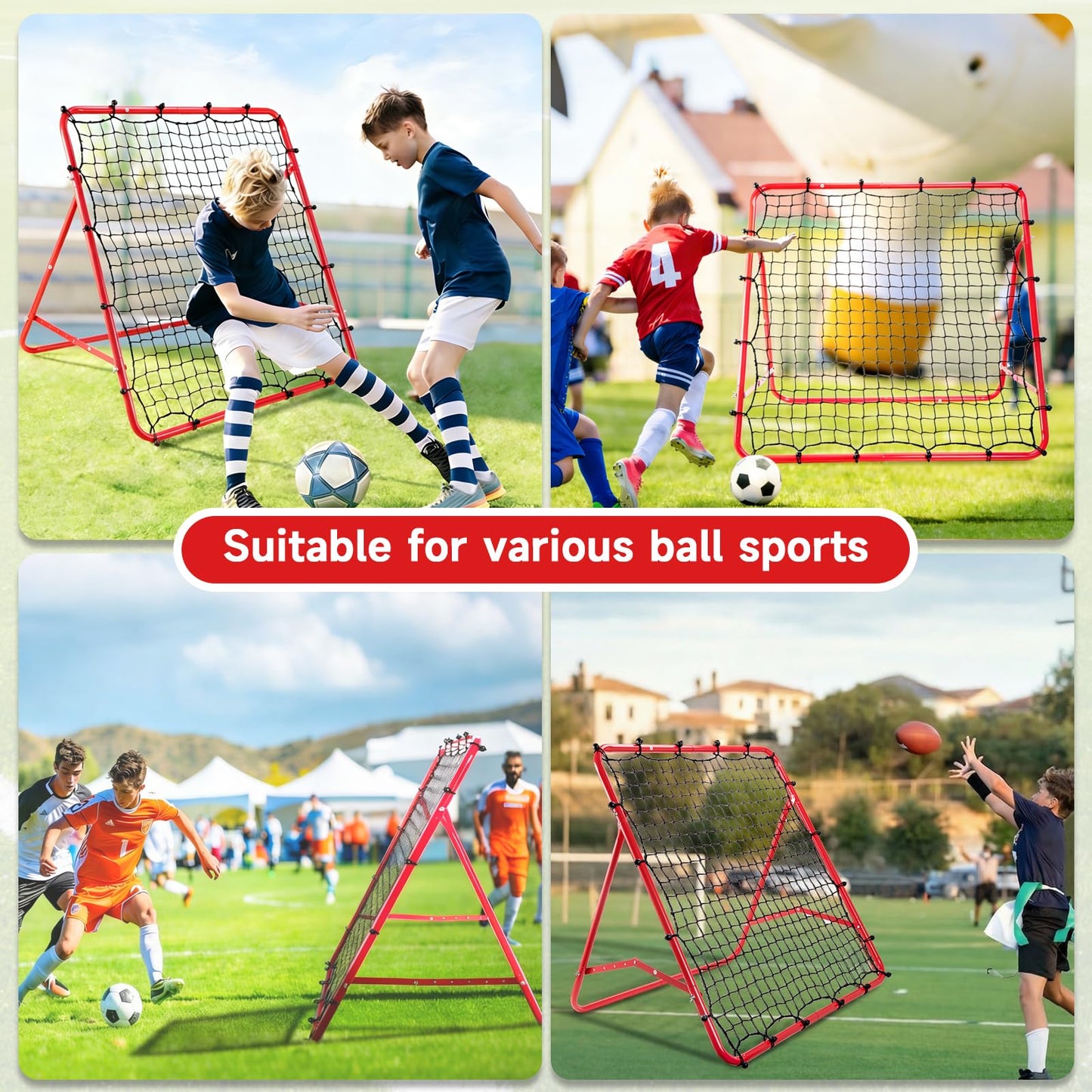 Soccer Rebounder Net, Adjustable Angle Football Training Equipment with Steel Frame, Portable Folding Rebound Net for Passing and Control Practice, Easy Setup Outdoor Sports Gear for Youth and Adults