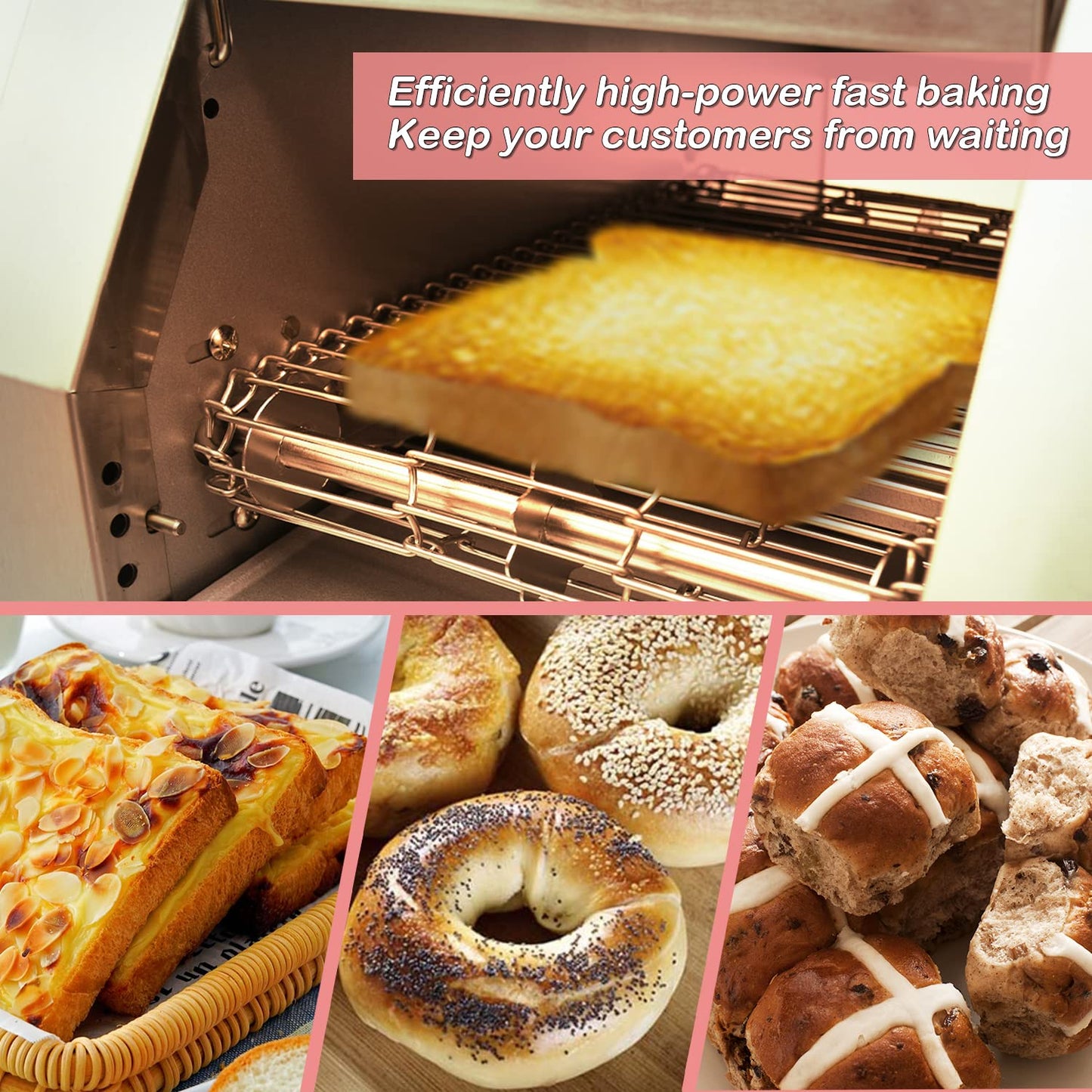 NJTFHU Commercial Toaster Conveyor 150slices/Hour,Stainless Steel Conveyor Toaster for Bun Bagel Bread Heavy Duty with 7 Speed Control/3 Toaster Mode Speed Control/3 Toaster Mode