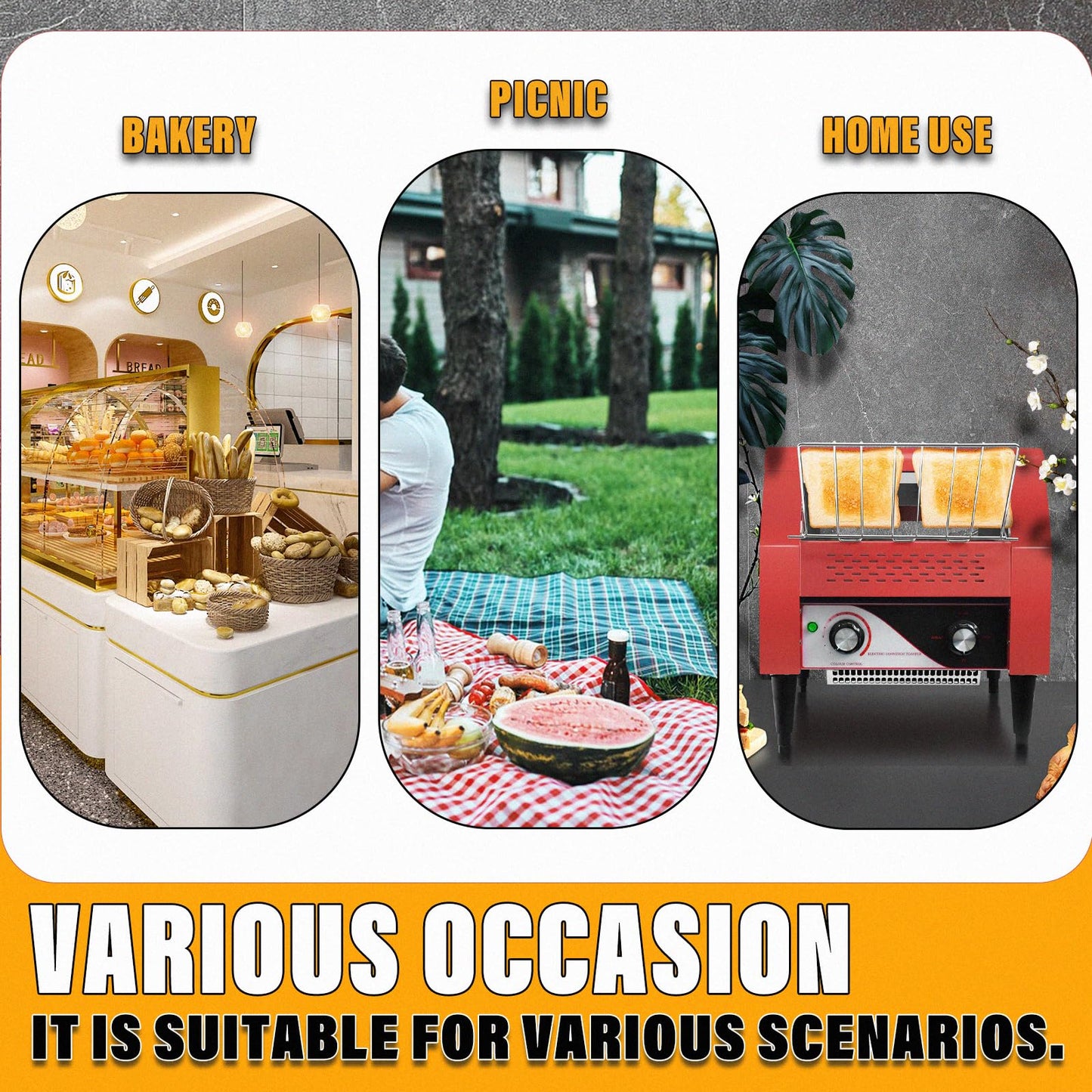 NJTFHU Commercial Conveyor Toaster 300 Slices/Hour Red Conveyor Toaster 3 Modes/7 Speeds Stainless Steel Tabletop Toaster for Toast, Bagels and Other Baked Breads