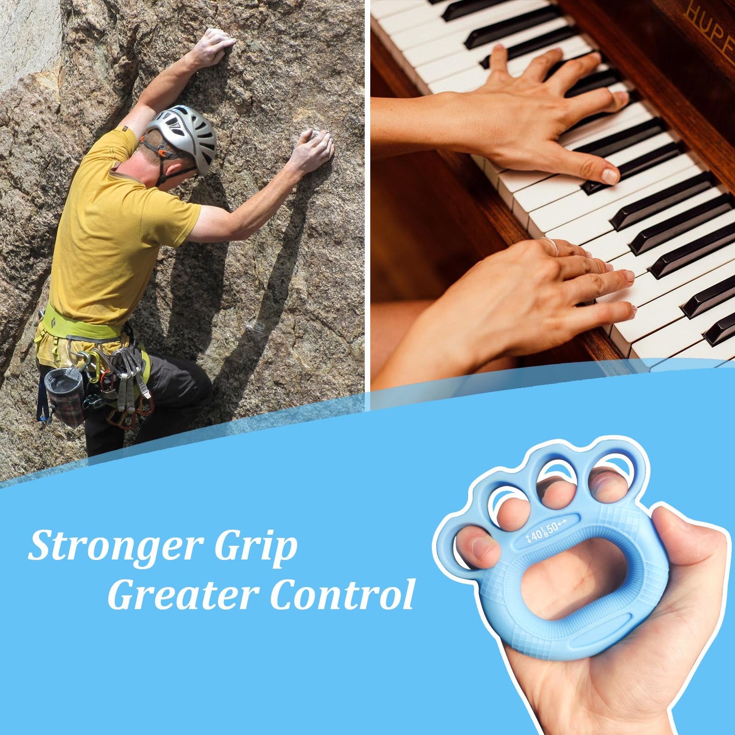 3 Pack Finger Exerciser & Hand Grip Strengthener, 3 Resistance Levels (20–50 lbs), Ergonomic Silicone Hand Strengthener for Rehab, Arthritis & Therapy, Ideal for Musicians, Climbers, Seniors