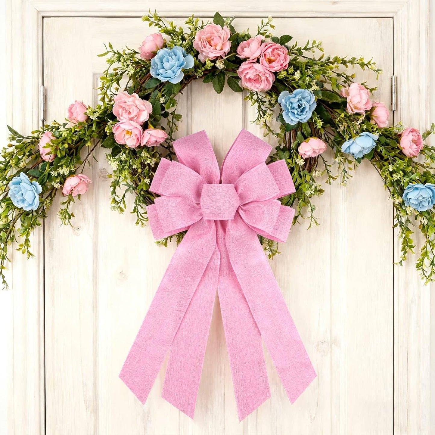 Skiennix Baby Pink Large Bow - 11x21 Inch Wired Ribbon for Wreaths & Spring Decor