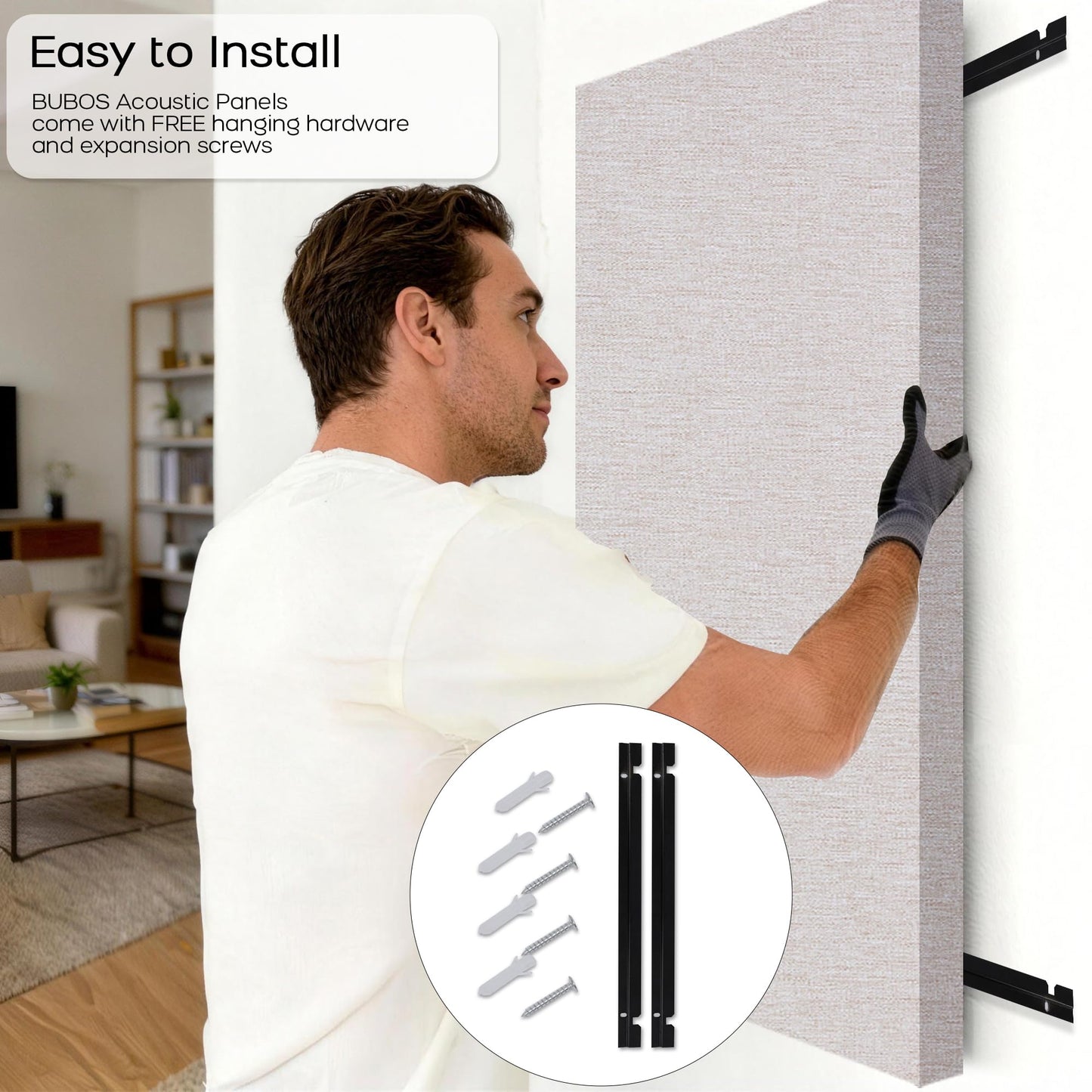 BUBOS 2-Pack Fabric Acoustic Panels with Hanging Hardware, 47.2" x 23.6" x 2" Large Soundproofing Wall Panels, High-Density Sound Absorbing Decor for Home Theater, Studio & Office,Linen
