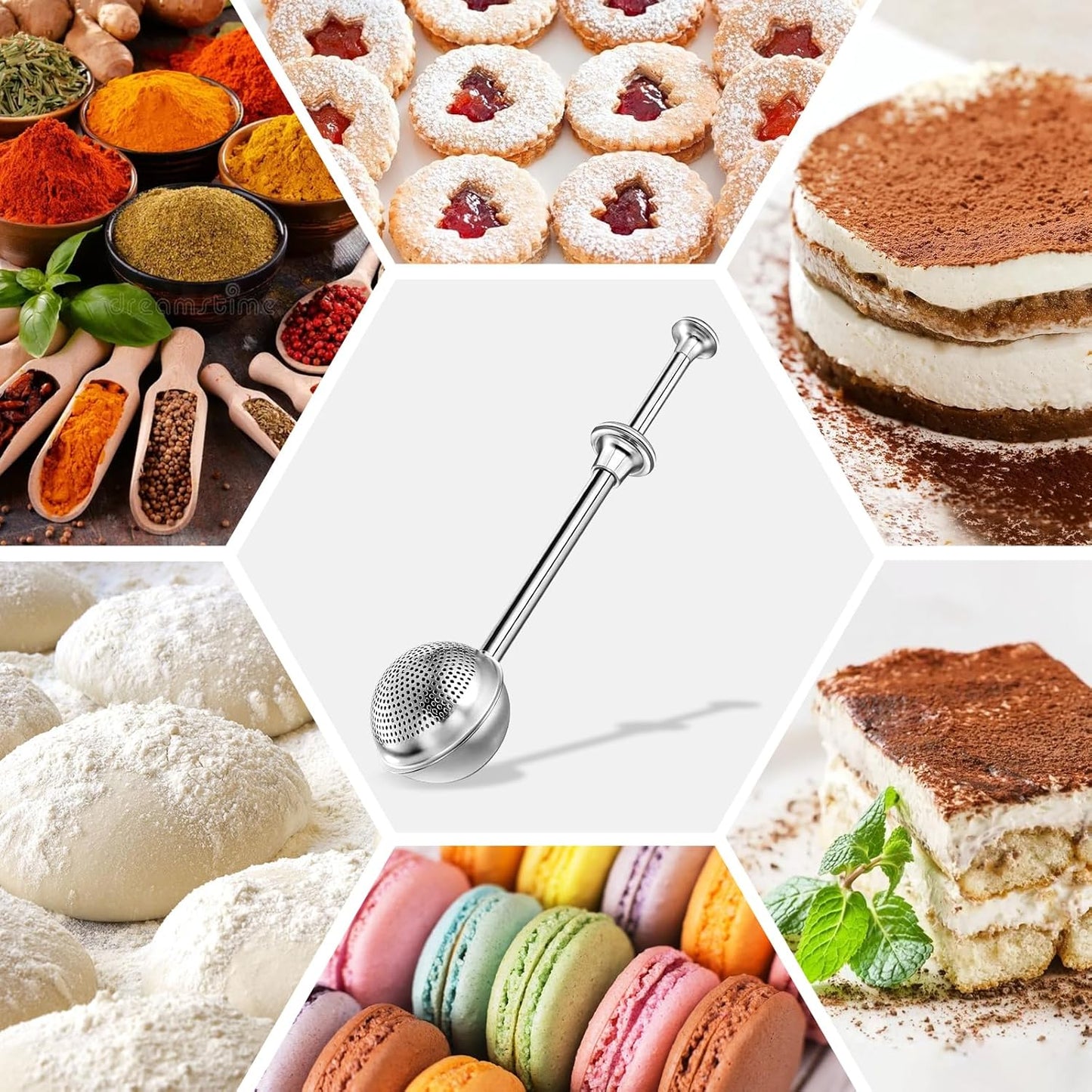 Powdered Sugar Shaker by 18/8 Stainless Steel - One-Handed Dispenser for Flour & Spices