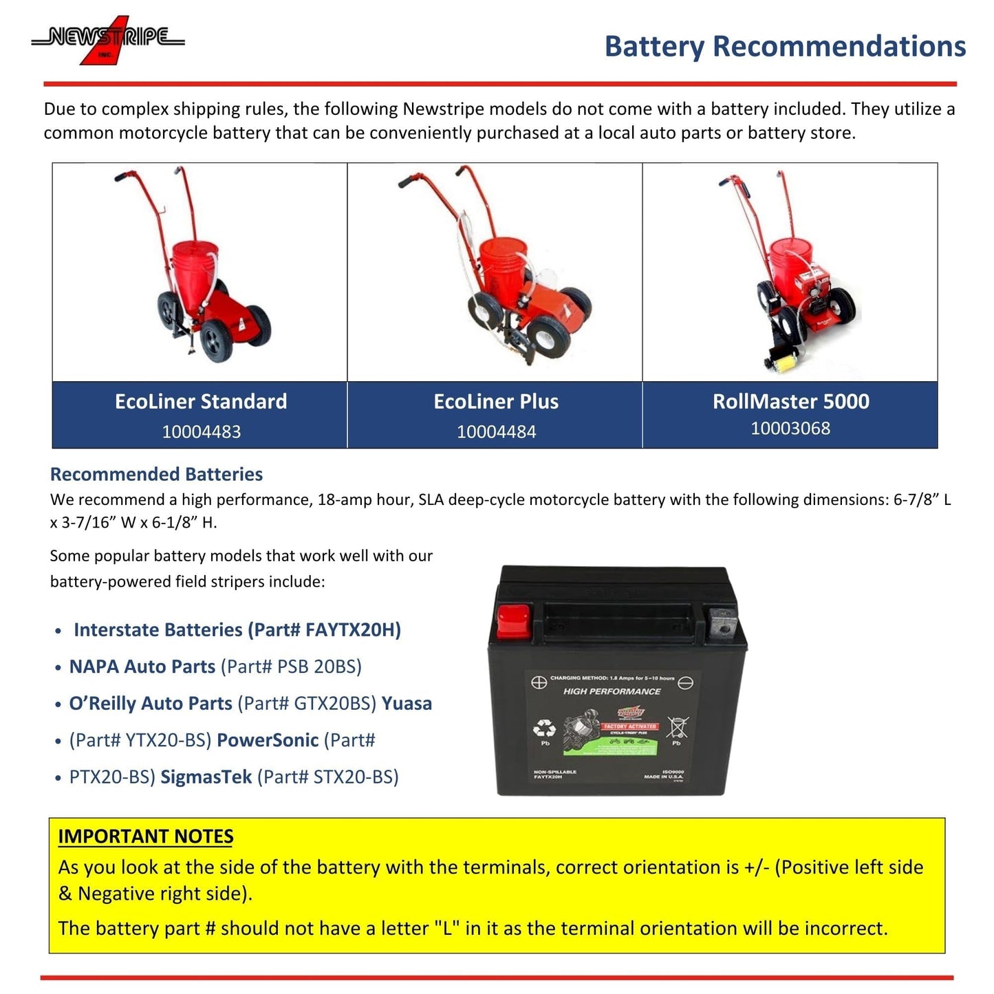 Newstripe EcoLiner Standard Battery Powered Field Striping Machine (Part# 10004483) | Field Use Only | Heavy Duty Diaphragm Pump | 12V Deep Cycle Battery | Cushioned Handles | 5-Gallon | Made in USA