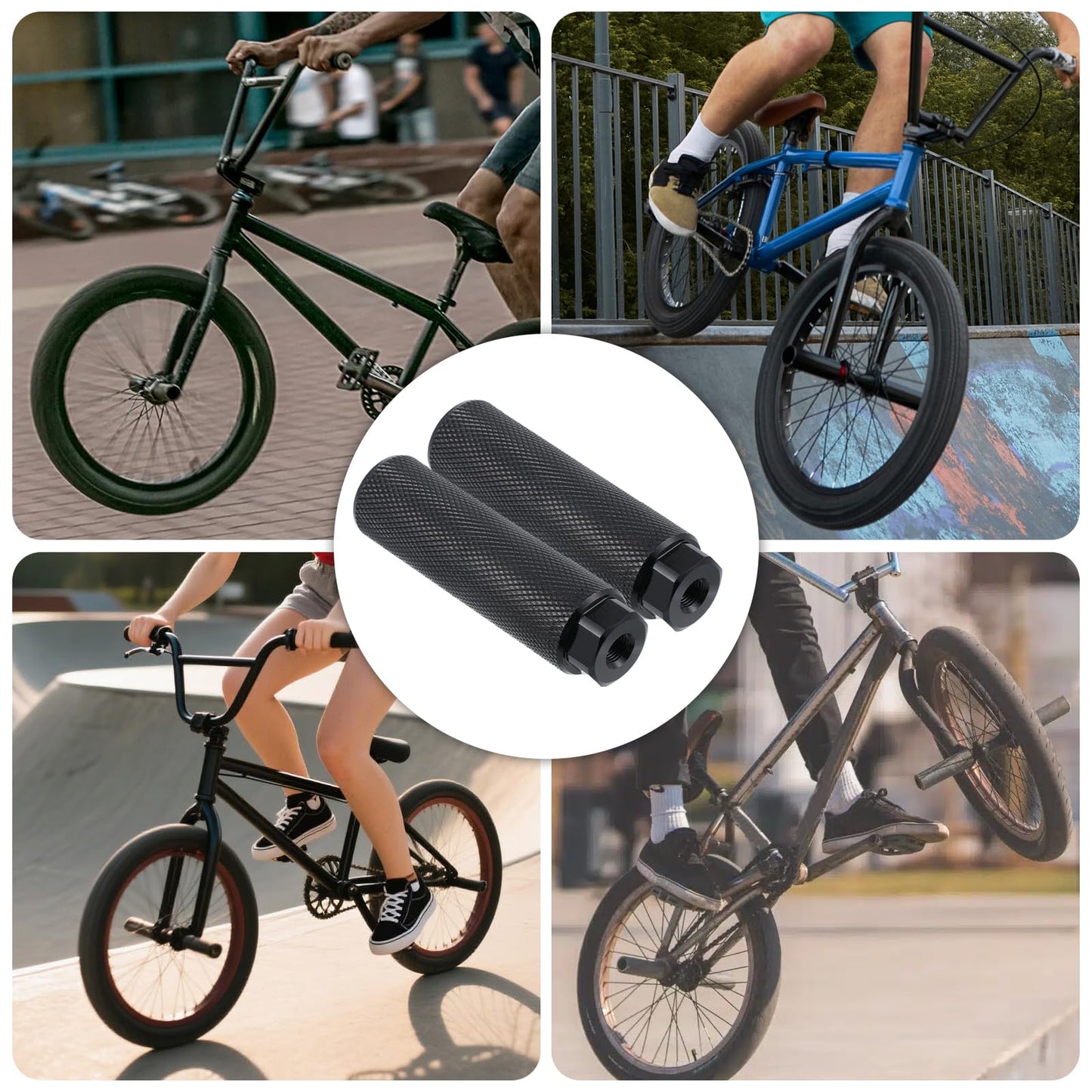 Zelphvt 2 PCS Black Bike Foot Pegs, 3/8 inch Aluminum Alloy Anti-Skid Bicycle Pegs Stunt Peg Mountain Bike Cycling Rear Stunt Peg for 3/8 inch Axles