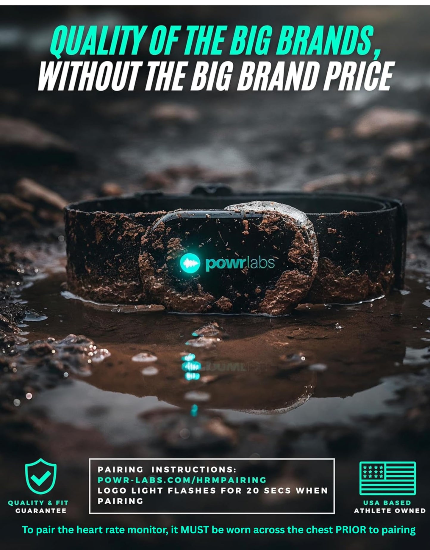 Powr Labs Bluetooth and ANT+ Heart Rate Monitor Chest Strap - All Day Comfort, Easy Connectivity - Compatible with Polar, Garmin, Peloton, Wahoo