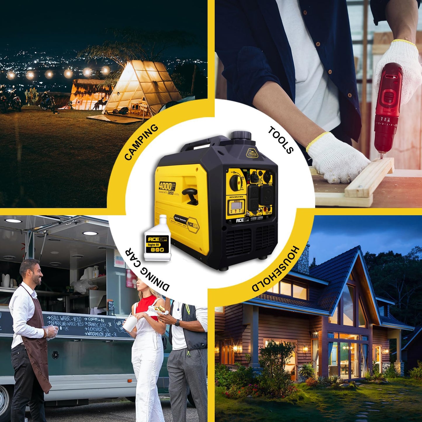 Aceup Energy 4000 Watt Portable Inverter Generator 149cc, Super Quiet Gas Generator for Home, RV-Ready, EPA Compliant ideal for Father's Day