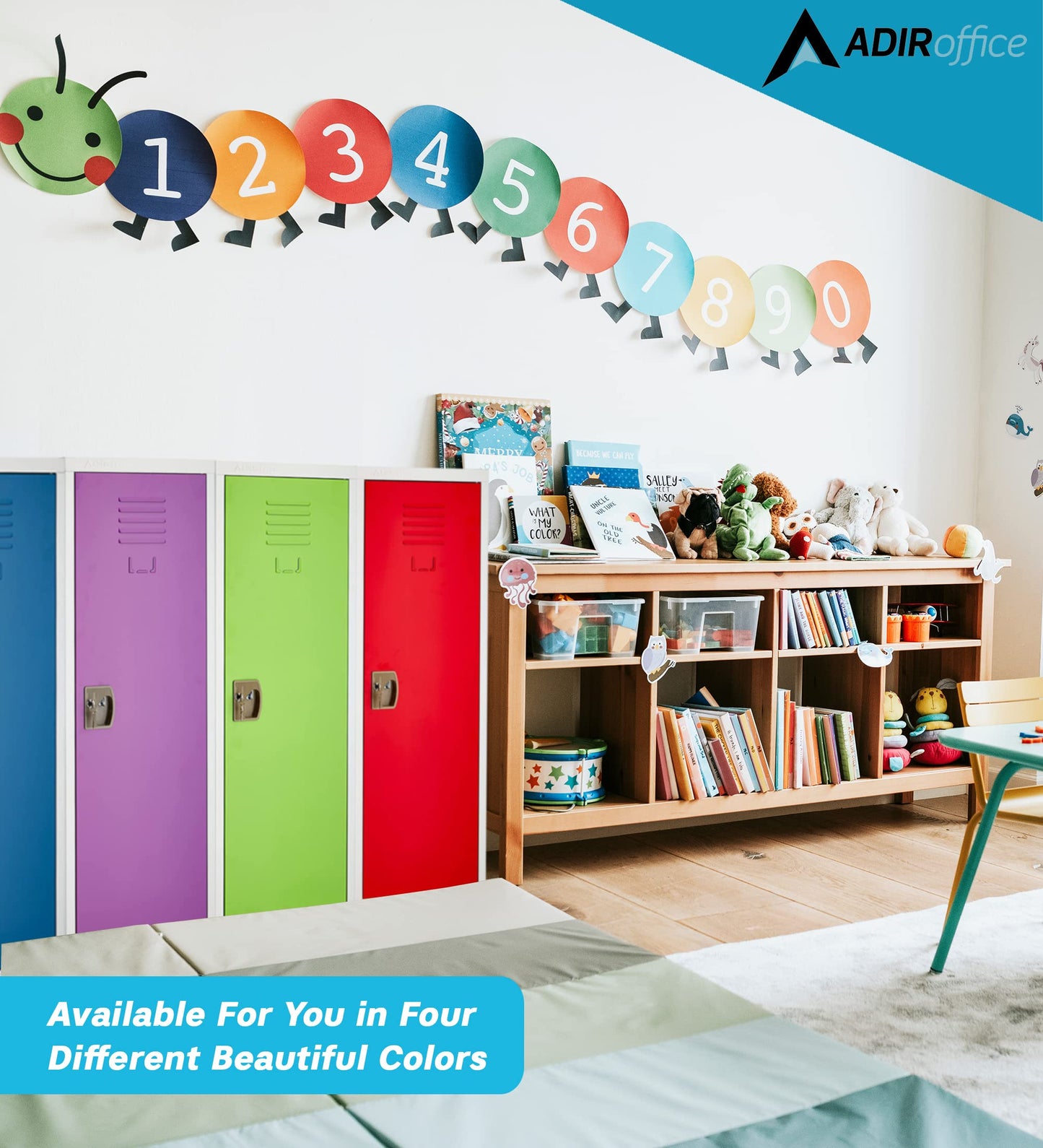 AdirOffice Kids Steel Metal Storage Locker - for Home & School - with Key & Hanging Rods (48 in 1 Door, Red)