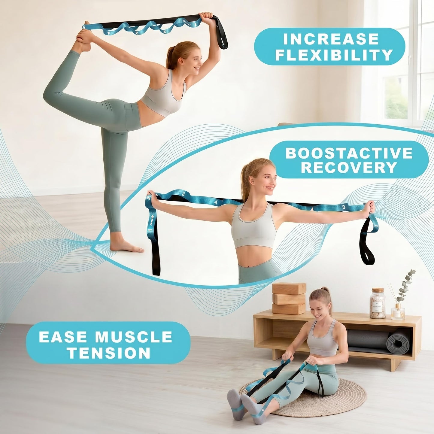 Acozycoo Stretching Strap with Loops for Physical Therapy,Yoga Strap for Stretching,Home Workout,Pilate & Flexibility Training,Non-Elastic Exercise Stretch Band for Hamstring,Leg Stretcher Belt,Flexibility Fascia (Blue)