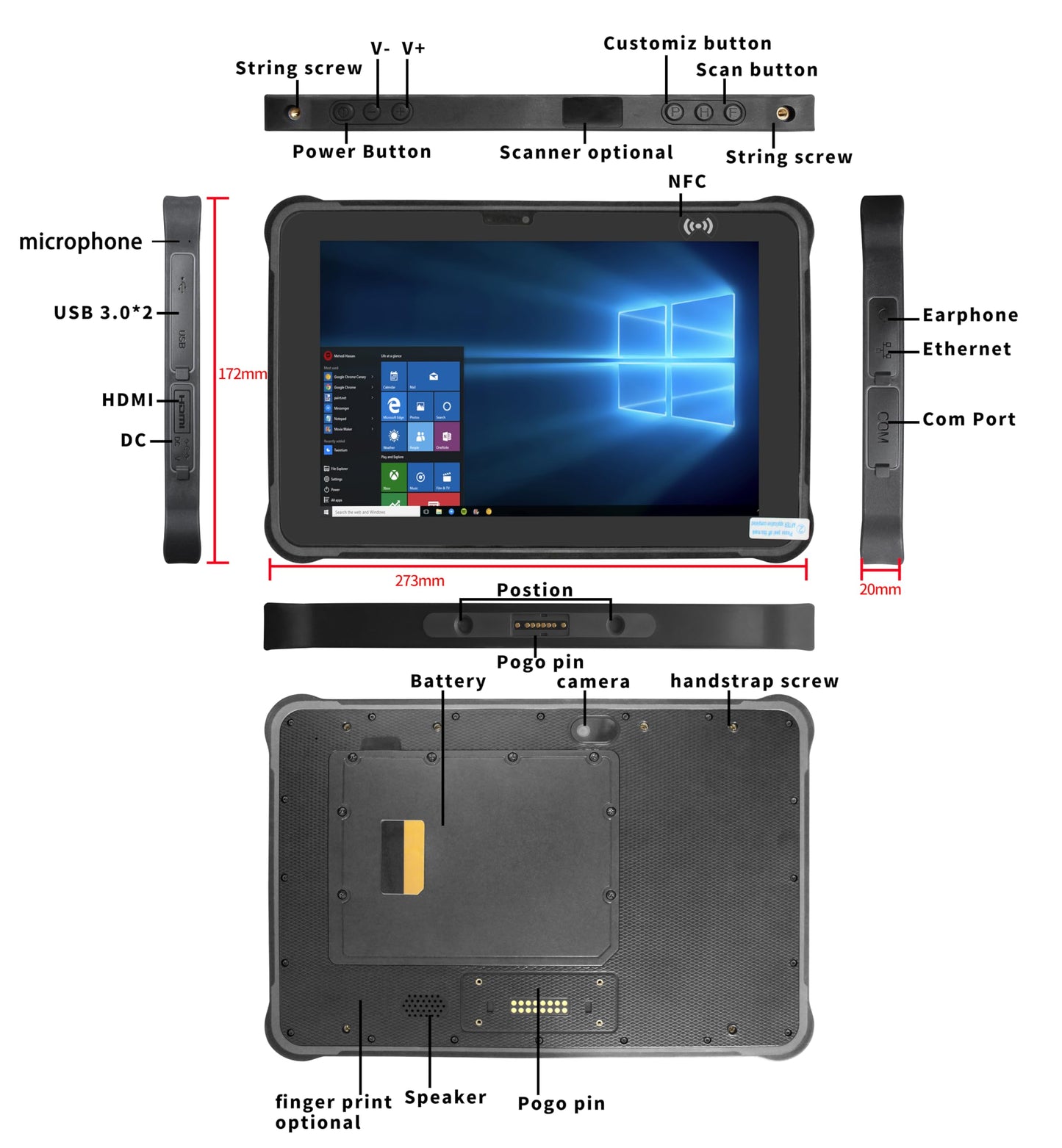 Breloom ST11-M Rugged Tablet Windows 11 Pro, 10.1 in Tough Tablet Intel i5-8200Y, 16GB+512GB, IP65 Waterproof, 4G LTE/Wi-Fi 5/GPS/NFC, 6000mAh, Industrial Rugged PC w/13MP+5MP Camera (16+512GB)