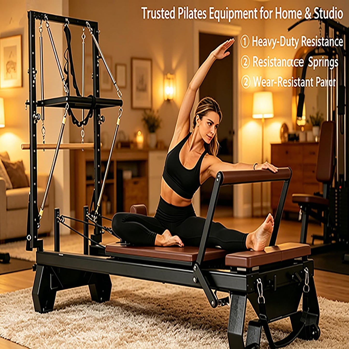 Half Trapeze Pilates Reformer, Professional Home Gym Pilates Bed with Tower Springs, Adjustable Half Cadillac Pilates Equipment for Full Body Workout & Rehabilitation