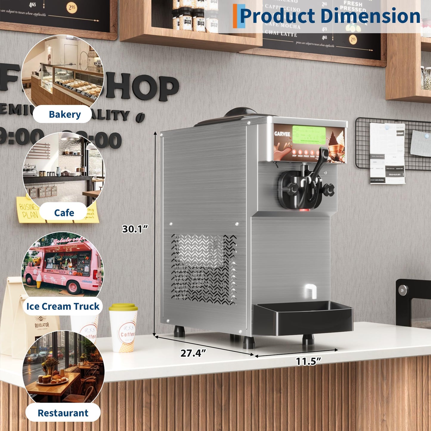 1500W Single Flavor Commercial Soft Ice Cream Maker, 5.3-7.4 Gal/Hr Soft Serve Ice Cream Machine with 5" Display, Easy to Operate, Self Cleaning, High Productivity for Restaurant Snack Bar, 115V