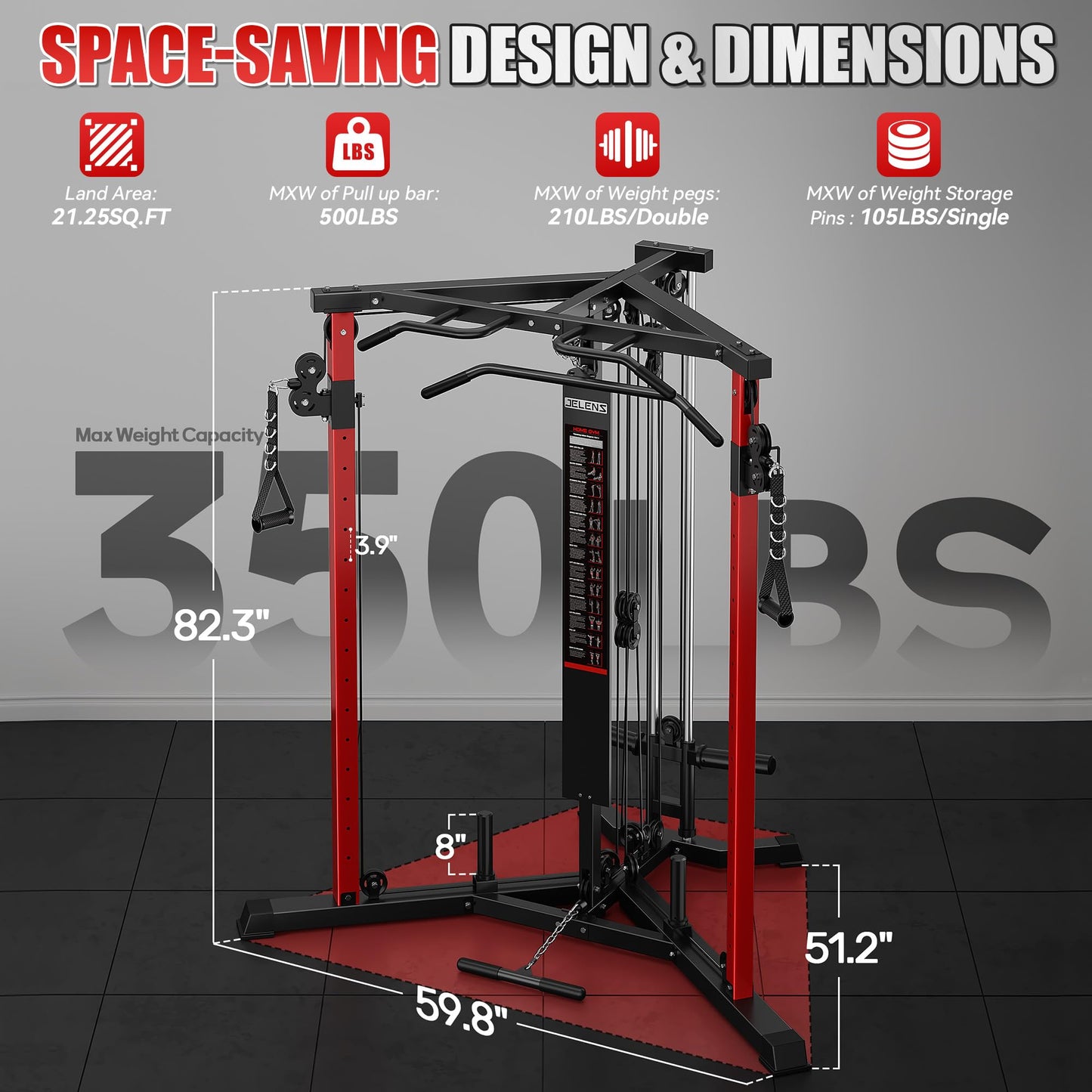 JELENS CC01 Fitness Cable Crossover Machine with High and Low Pulley System, Functional Trainer with with Pull Up Bars and Optional Bundle (Red, CC01 Cable Crossover Machine)