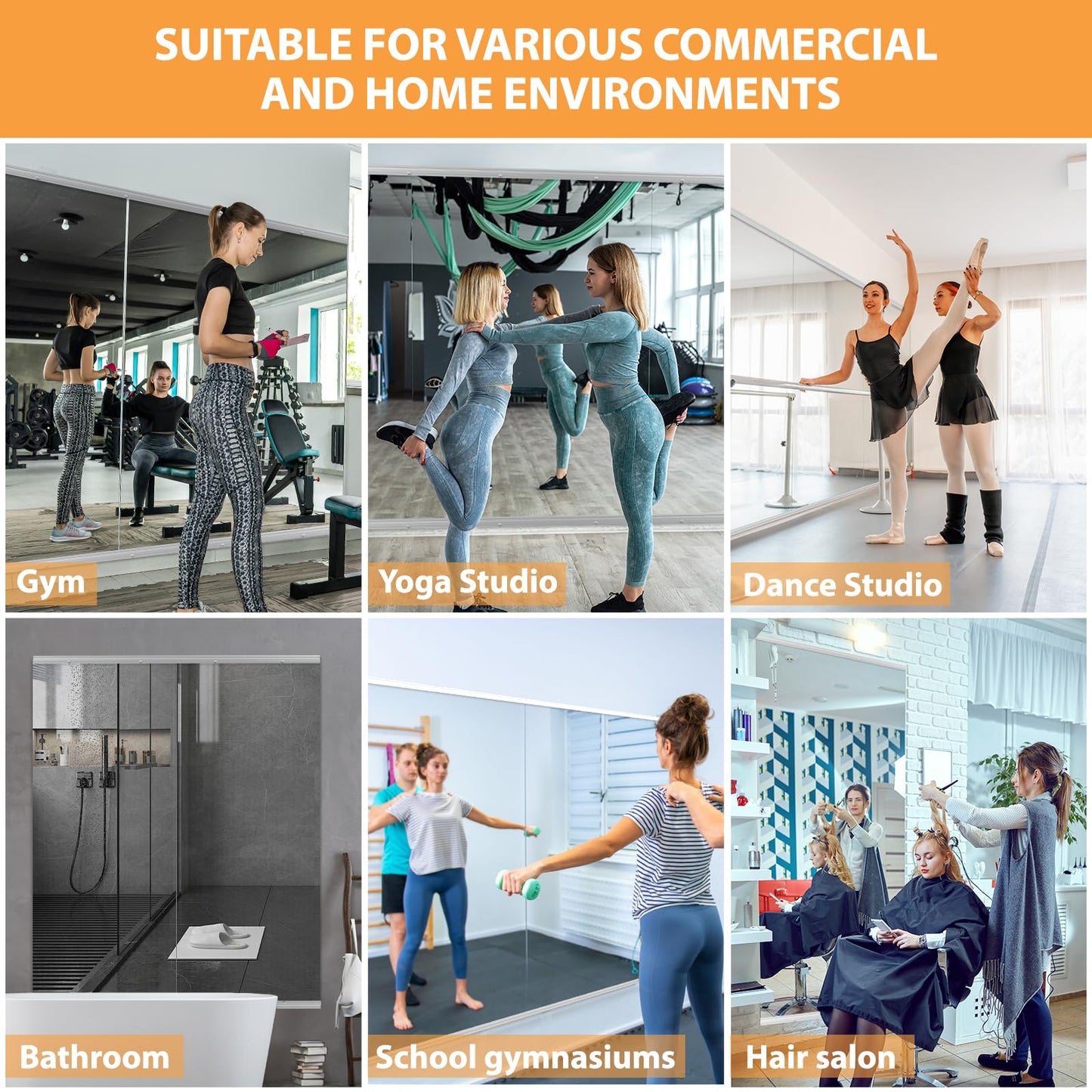 STAWDY Home Gym Mirror, 48X24 Inch - 2PCS Large Frameless Tempered Glass Full Body Wall Mounted Mirror for Yoga, Exercise, Dance Studio