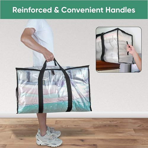 BALEINE Oversized Moving Bags - Heavy-Duty Storage Totes with Reinforced Handles | Clear, 16-Pack