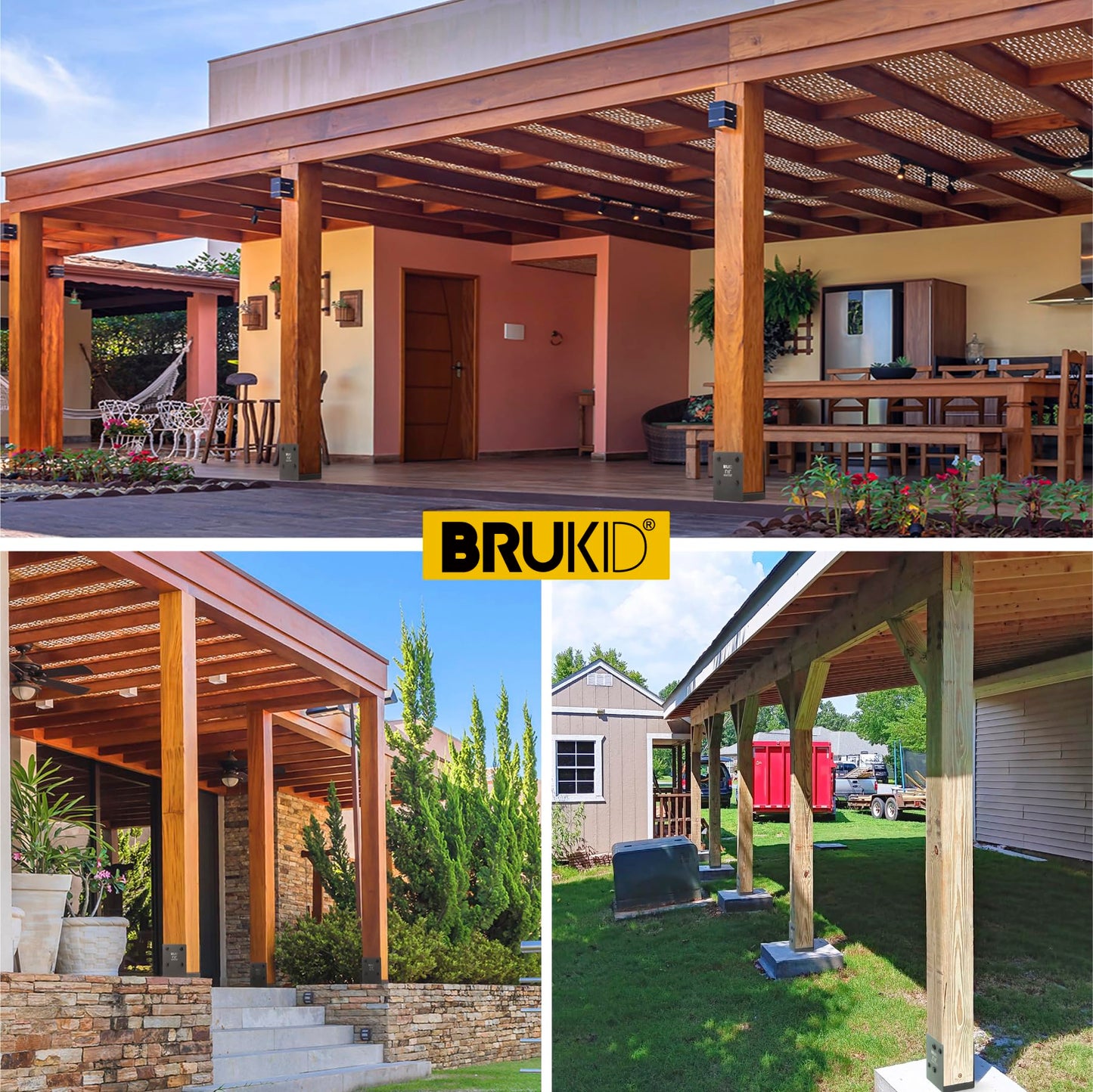 Brukid Stainless Steel 6 x 6 (Actual: 5.5" x 5.5") Deck Post Base, Post Anchor Bracket, Concrete Support Anchor Base for Railings, Fences, Pavilions, Porches (4pack-Dark Gray)