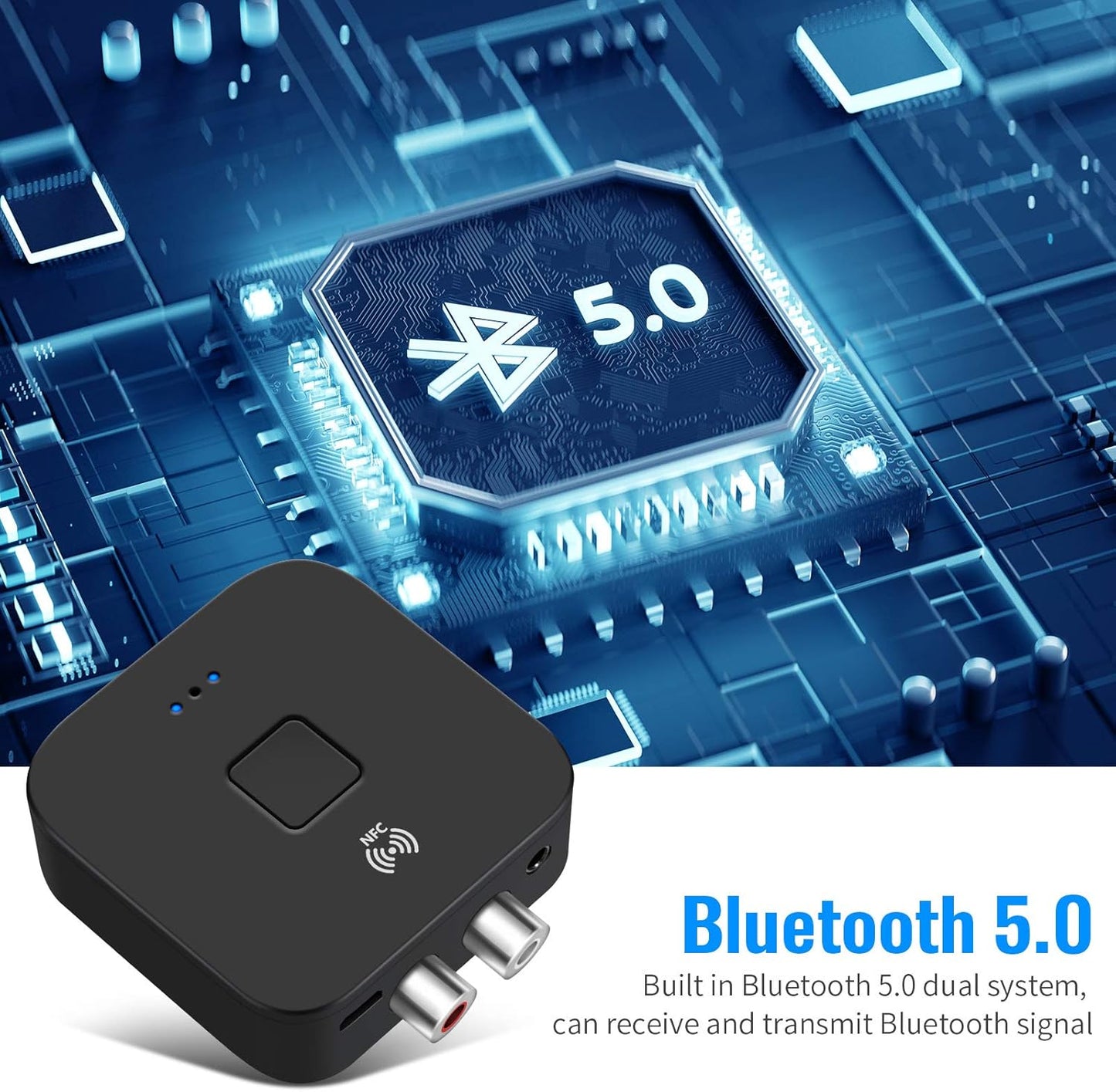 Szyafei 5.0 3.5mm Bluetooth Receiver & Adapter, NFC, AUX/RCA Output to Speaker, Amplifier, Car Audio, Headphone, Home
