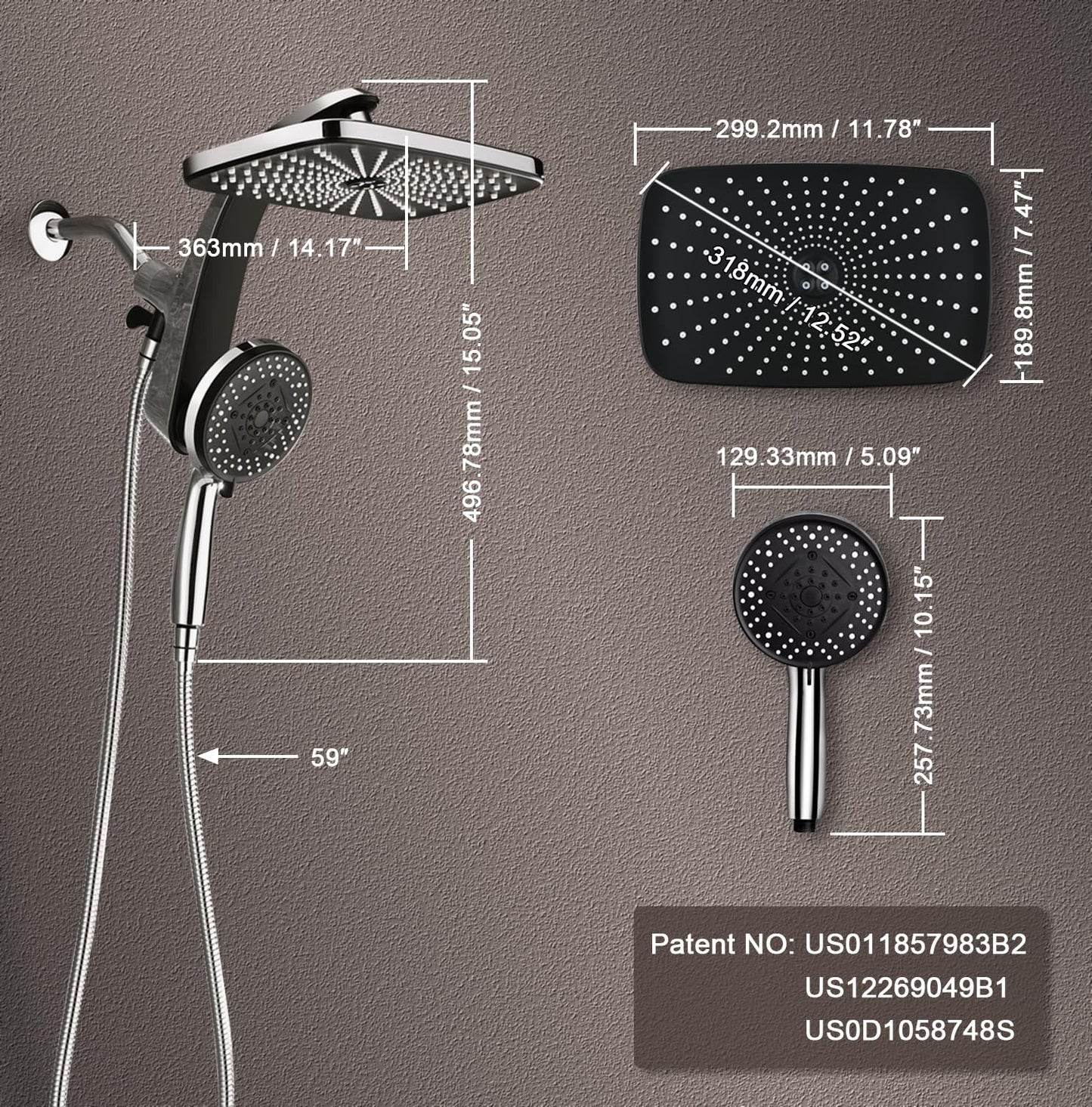 Skiennix High Pressure Rain Shower Head - Handheld Spray Combo with 10 Settings & Magnetic Docking