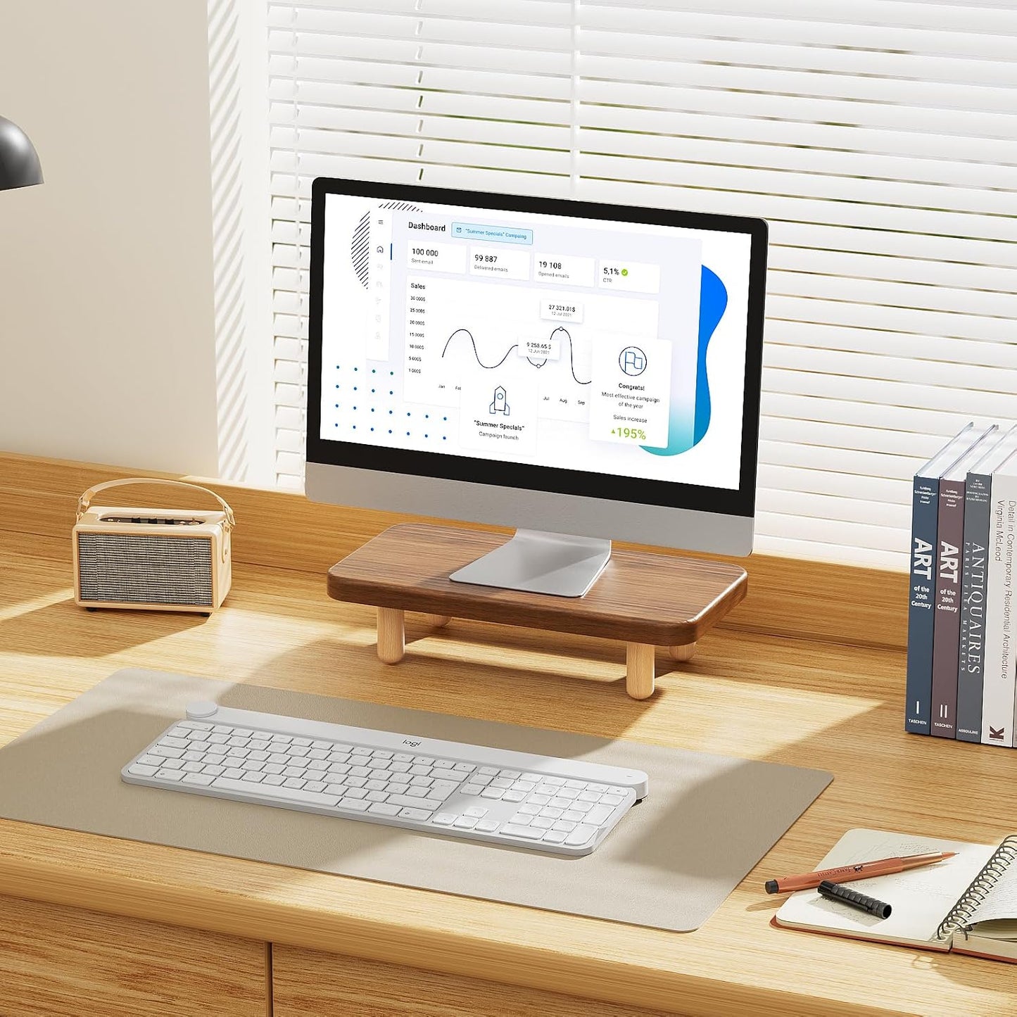 16Inch Monitor Stand Riser, Wood Desk Organizer with Monitor Stand & Storage Computer Monitor and Laptop Riser