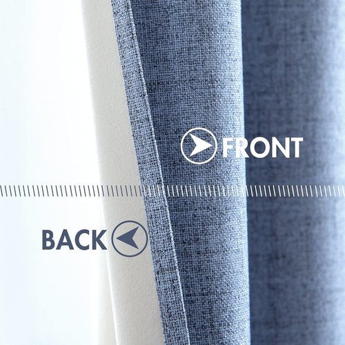 MIULEE Blackout Curtains - 100% Linen Texture Thermal Insulated Drapes | Stone Blue, 52x90 Inch (2 Panels)