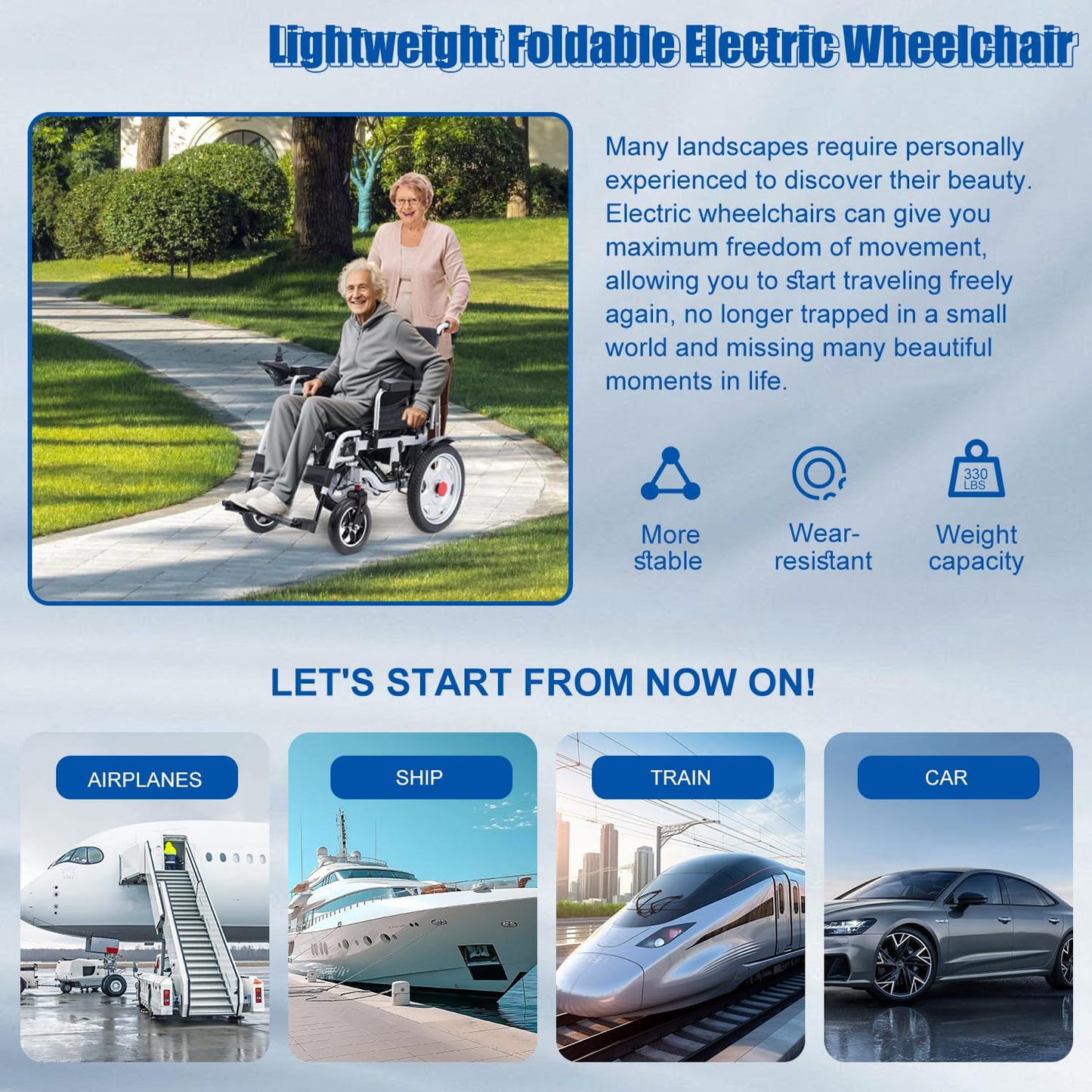 Electric Wheelchairs for Adults Lightweight Foldable Motorized Wheelchair for Seniors Support 330lb,500W Motor All-Terrain Power Wheelchair,Compact Size Travel Wheelchair Airline Approved