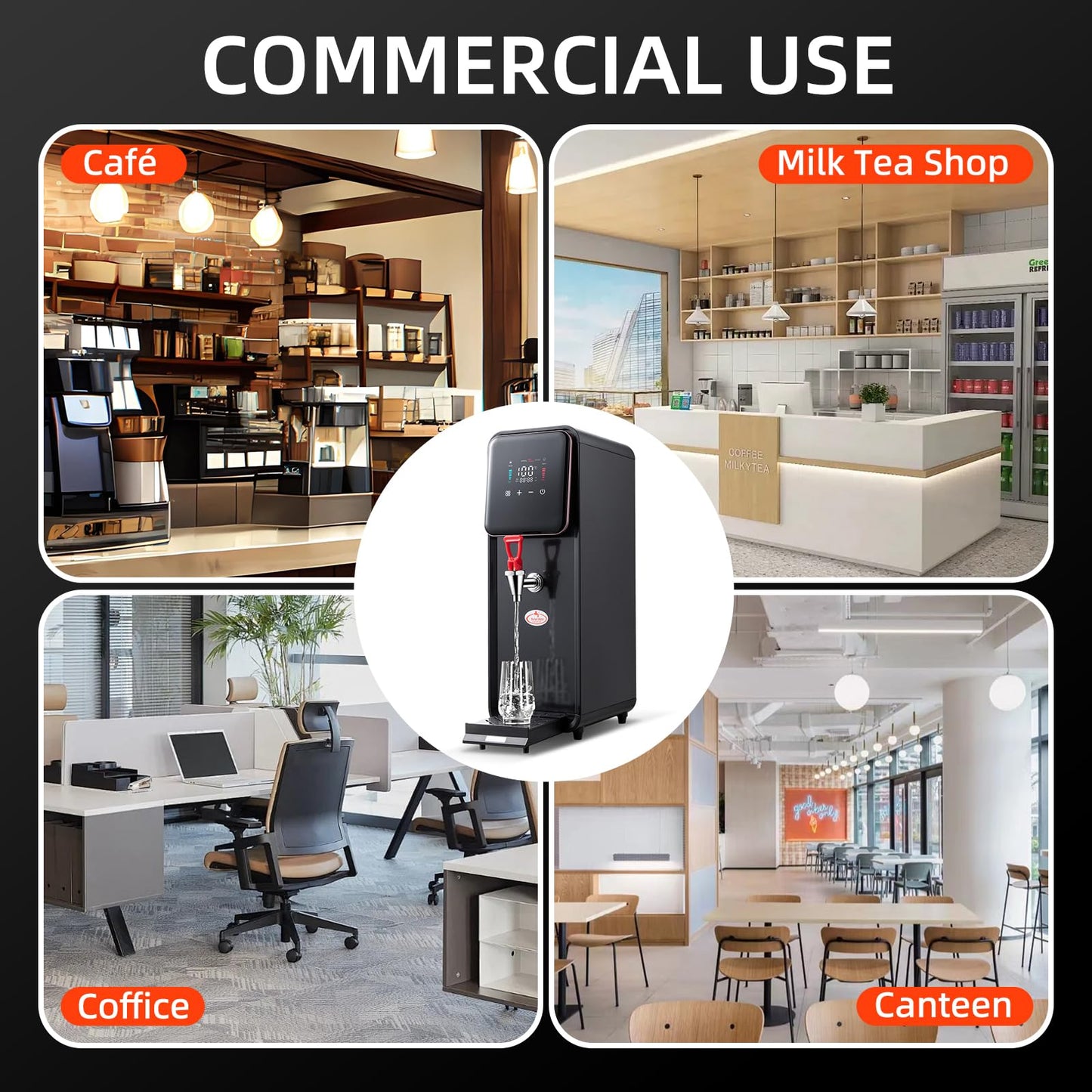TERUISI 15L/4Gal Hot Water Dispenser, 1600W Commercial Hot Water Boiler, 60L(13Gal)/H Large Hot Beverage Dispenser with 304 Stainless Steel Inner, HD LED Screen for Hotels, Restaurants, Bars