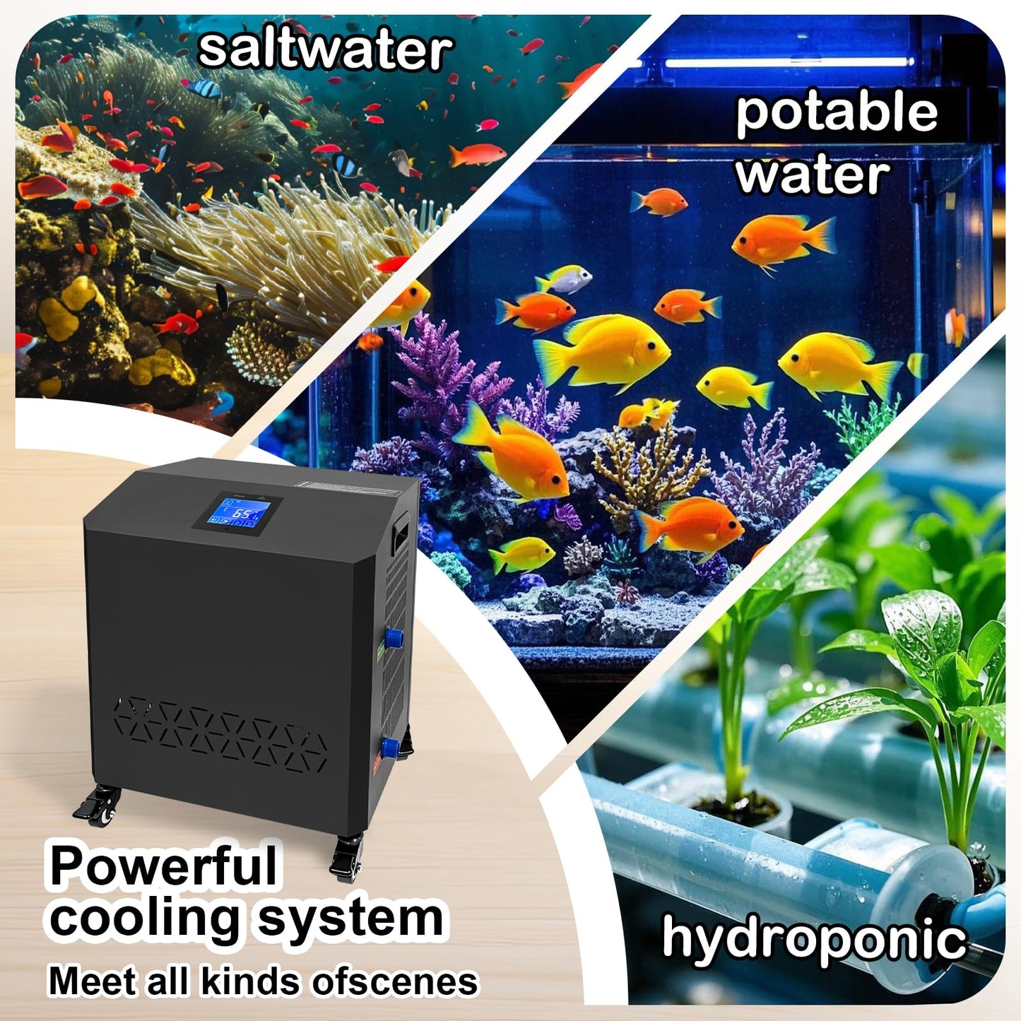 YAKUST Aquarium Chiller,LED Display Fish Tank Chiller, 1 HP Active Aqua Chiller for Axolotl, Water Chiller with Pump, Nozzles and Hoops Ideal for Coral Reef Shrimp (264 Gallon)