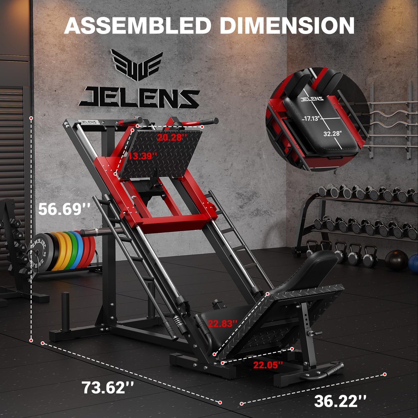 JELENS Leg Press Hack Squat Machine, Leg Machine for Home Gym with Linear Bearing, L11 Professional Adjustable Leg Exercise Machine, Lower Body Workout (Red, Classical)