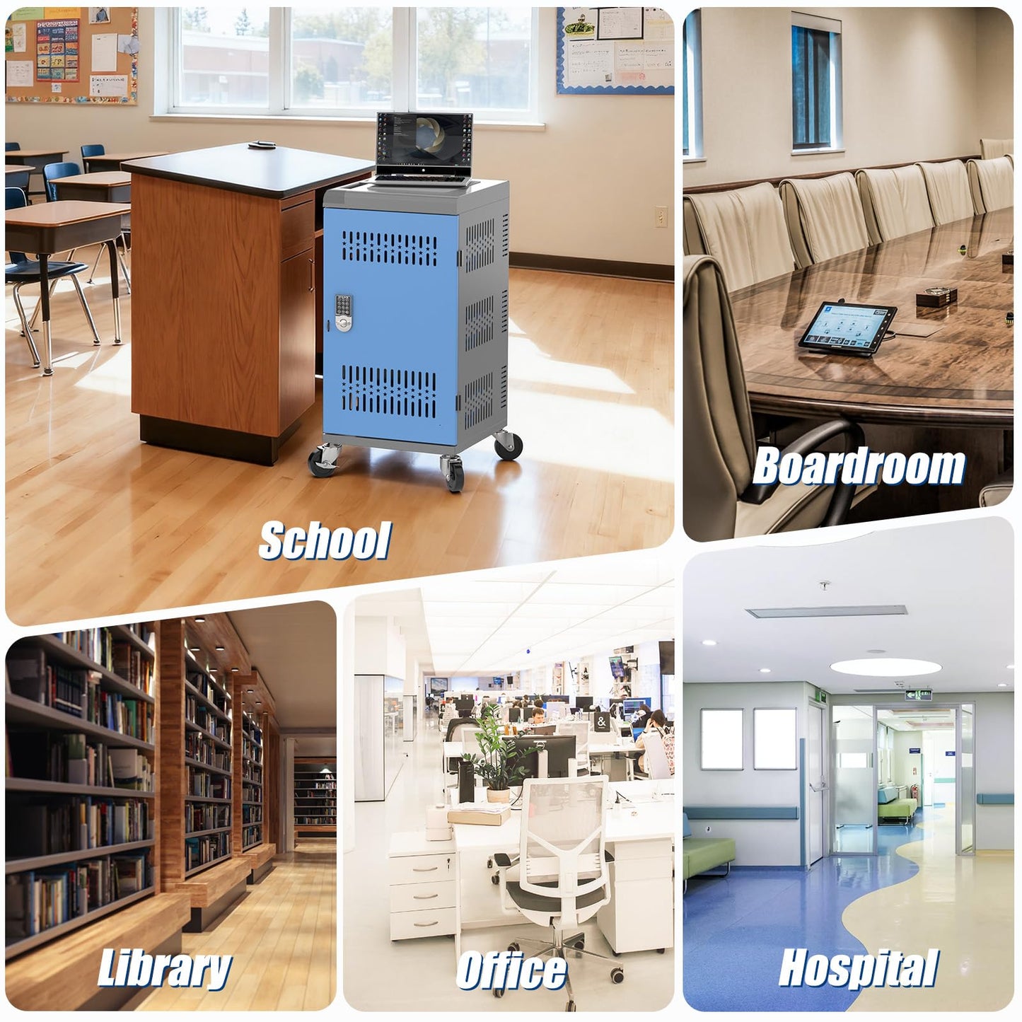 MetaTeel Laptop Cart on Wheels, Fully Assembled 30 Device Charging Cart with Lockable Door, Fits Devices for Laptops, iPads, Chromebooks Up to 14-inch, Ideal for School, Office & Educational Use