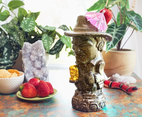 Geeki Tikis Indiana Jones With Golden Fertility Idol Ceramic Mug | Party Cocktail Tumbler For Liquor, Beverages | Holds 20 Ounces