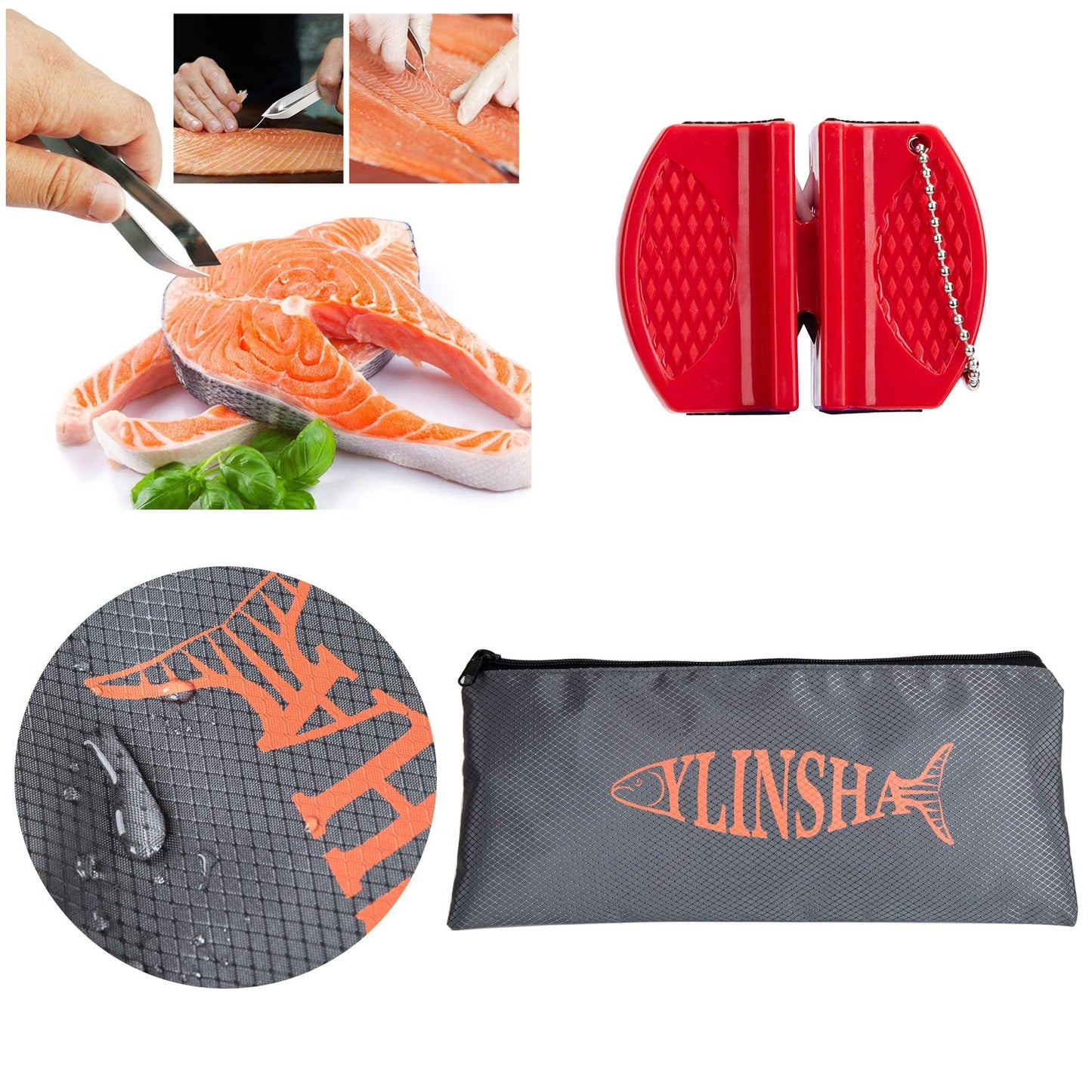 YLINSHA Fishing Knife, Fish Cleaning Kit 7 PC Set with Fish Knife, Fish Scale Cleaning Brush, Multi-Functional Scissors, Anti-Cutting Gloves, Fishbone Tweezers, Storage Bag