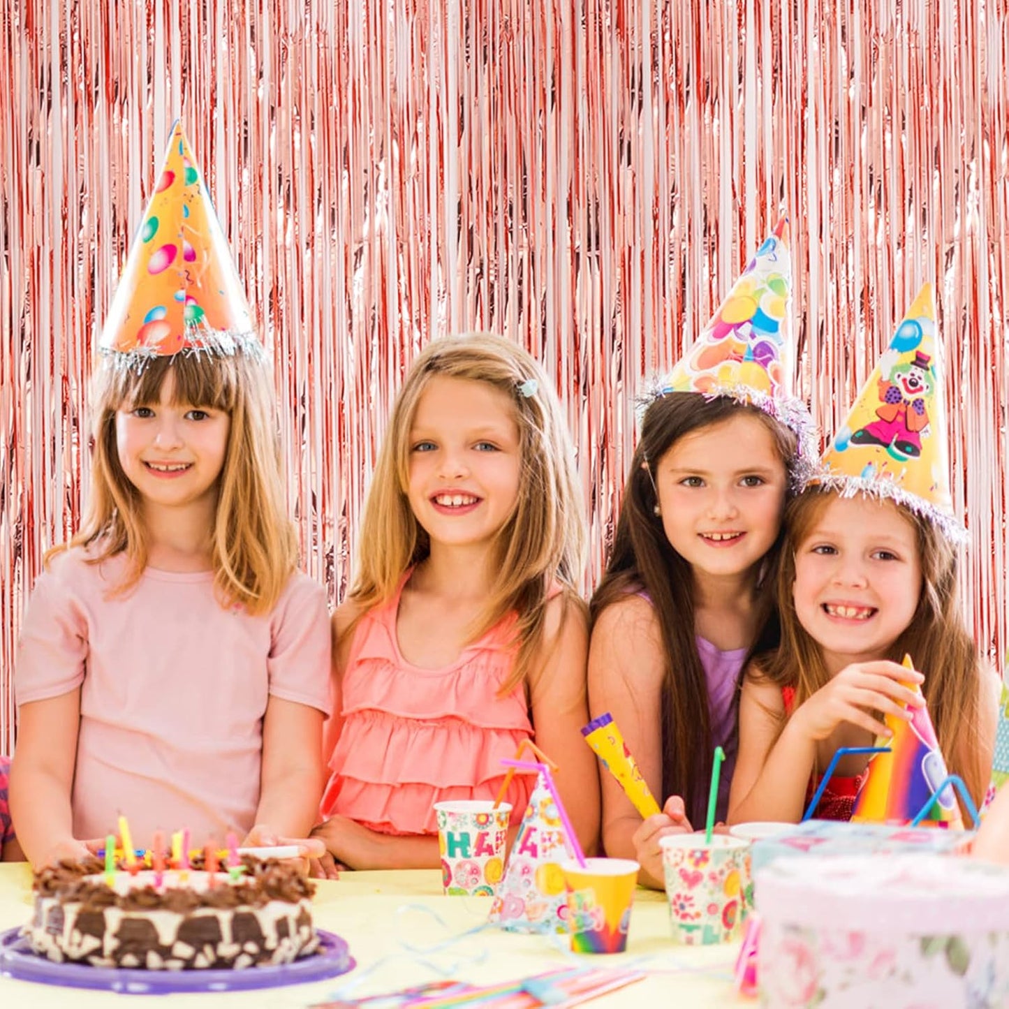 Voircoloria Rose Gold Foil Fringe Backdrop Curtains - 3 Pack Tinsel Streamers for Parties & Events