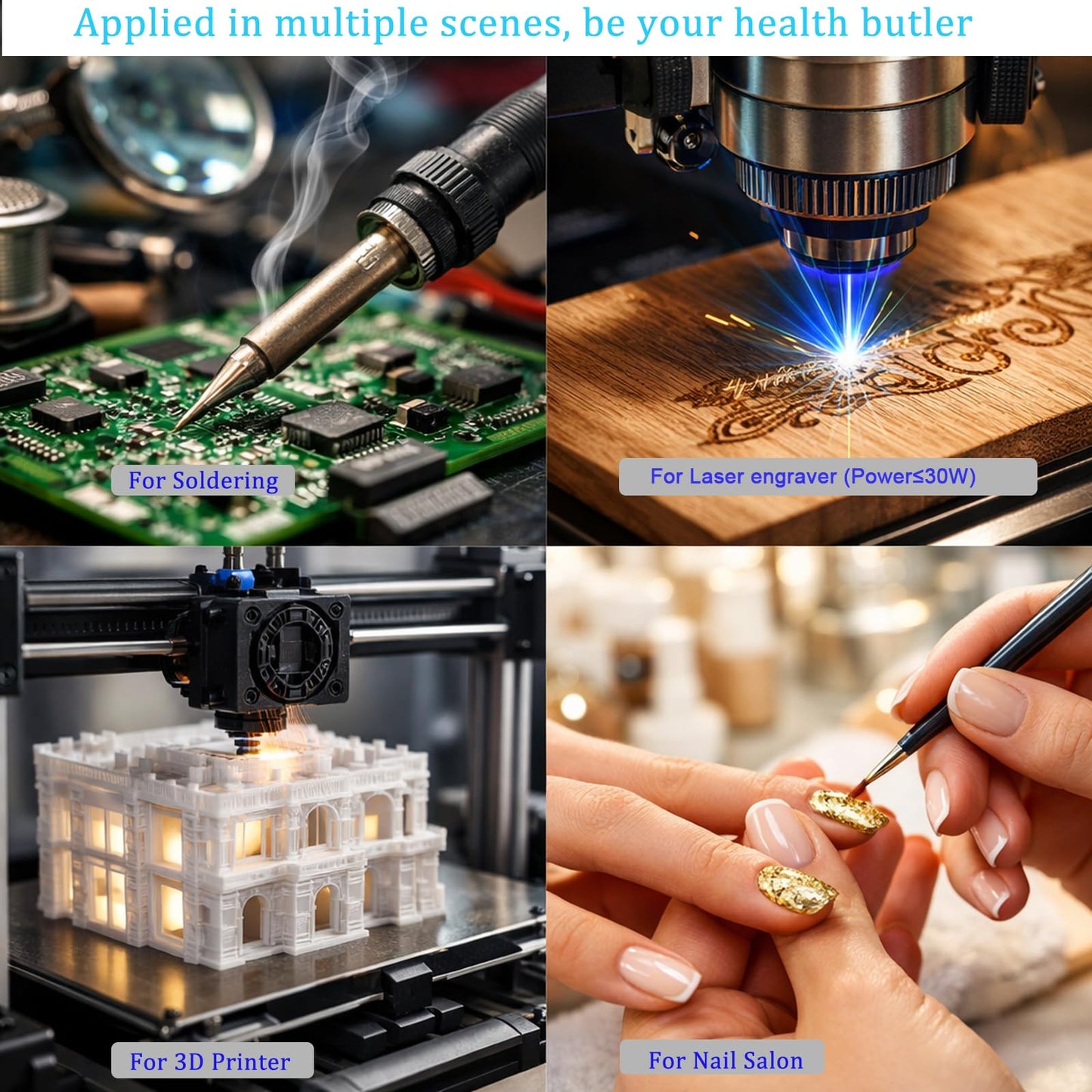 KNOKOO FES150 150W Solder Fume Extractor, 163 CFM(278 m³/h) Strong Suction 3D Printing Smoke Removal with H13 HEPA & Activated Carbon, Laser Smoke Purifier for 5W to 20W Laser Engraving