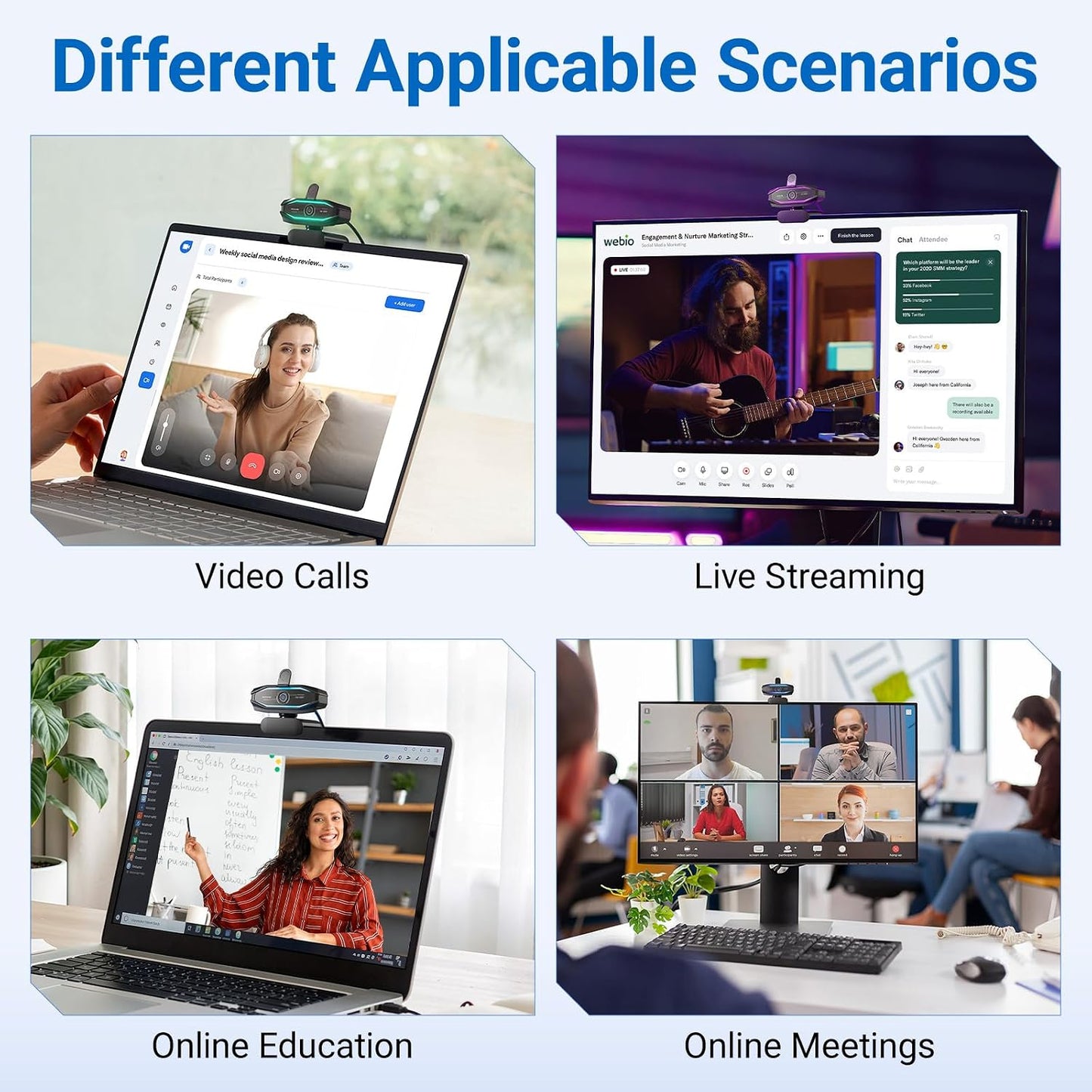 SweetLink 1080P Streaming Camera Webcam with Microphone and RGB Light,USB Computer Camera,Privacy Cover,Plug & Play USB