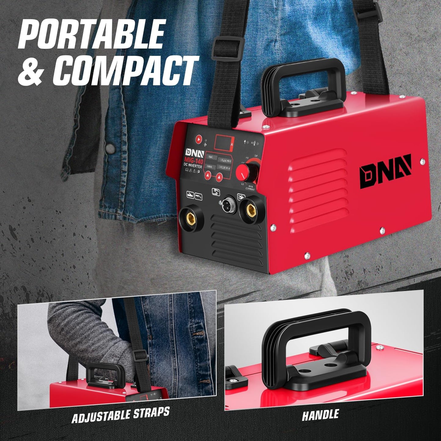 DNA Motoring 140A Portable MIG Welder, 110V Flux Core Welder, 2-in-1 Stick MMA/Flux MIG Welding Machine IGBT Inverter, Automatic Wire Feeding Welder Machine, w/LED Digital Display, TOOLS-00714-RD