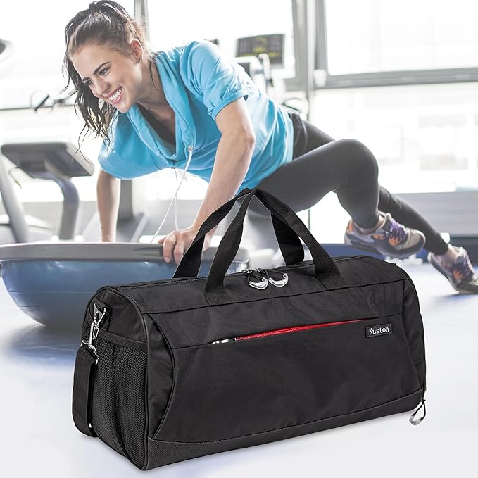 Kuston Sports Gym Bag with Shoes Compartment, Trolley Sleeve and Wet Pocket Gym Duffel Bag Overnight Bag-Upgraded