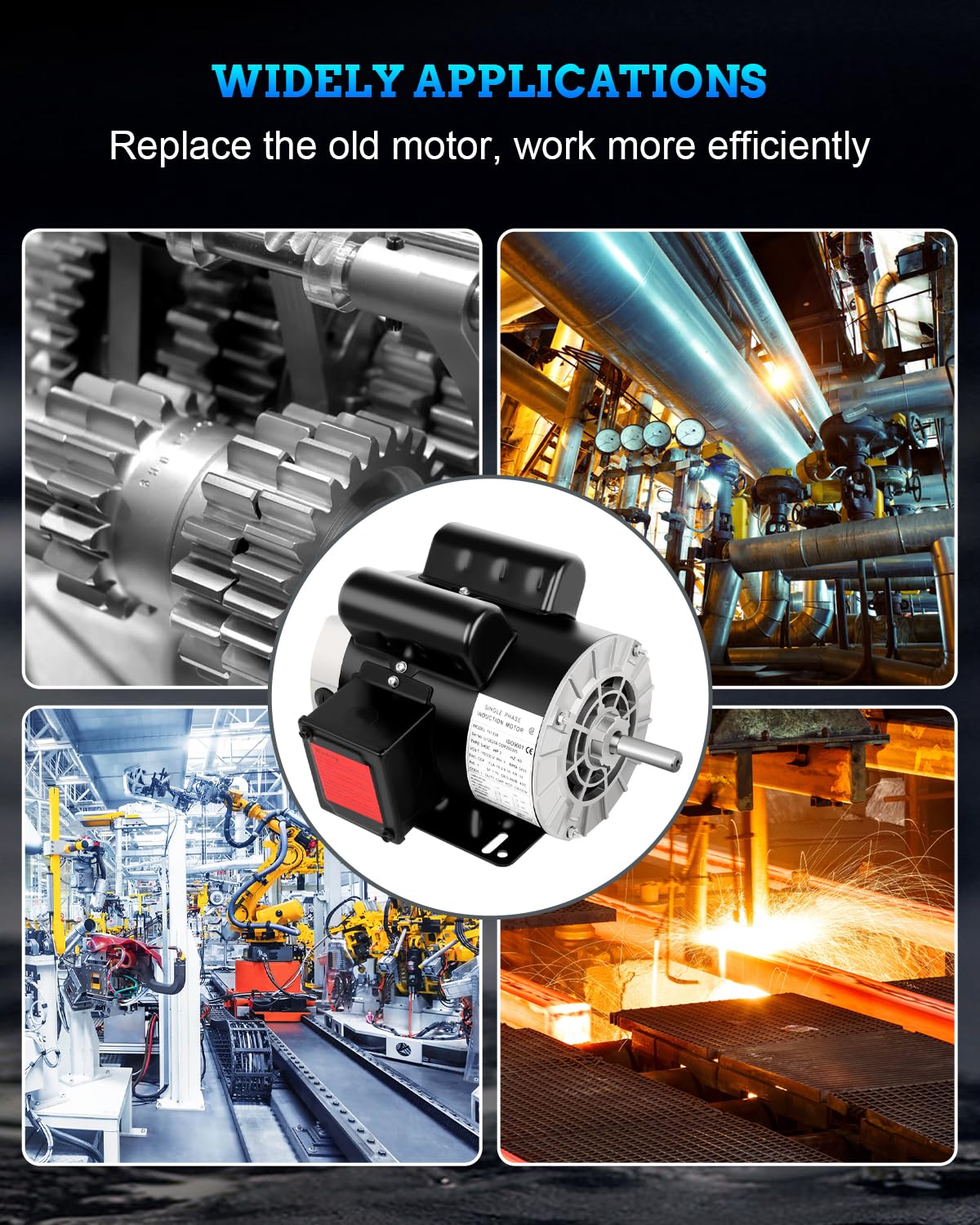 2HP Electric Motor, General Motor Single Phase, 5/8" Shaft Diameter CW/CCW, ODP Air Compressor Motor, 60HZ, 3450RPM, 115/230V