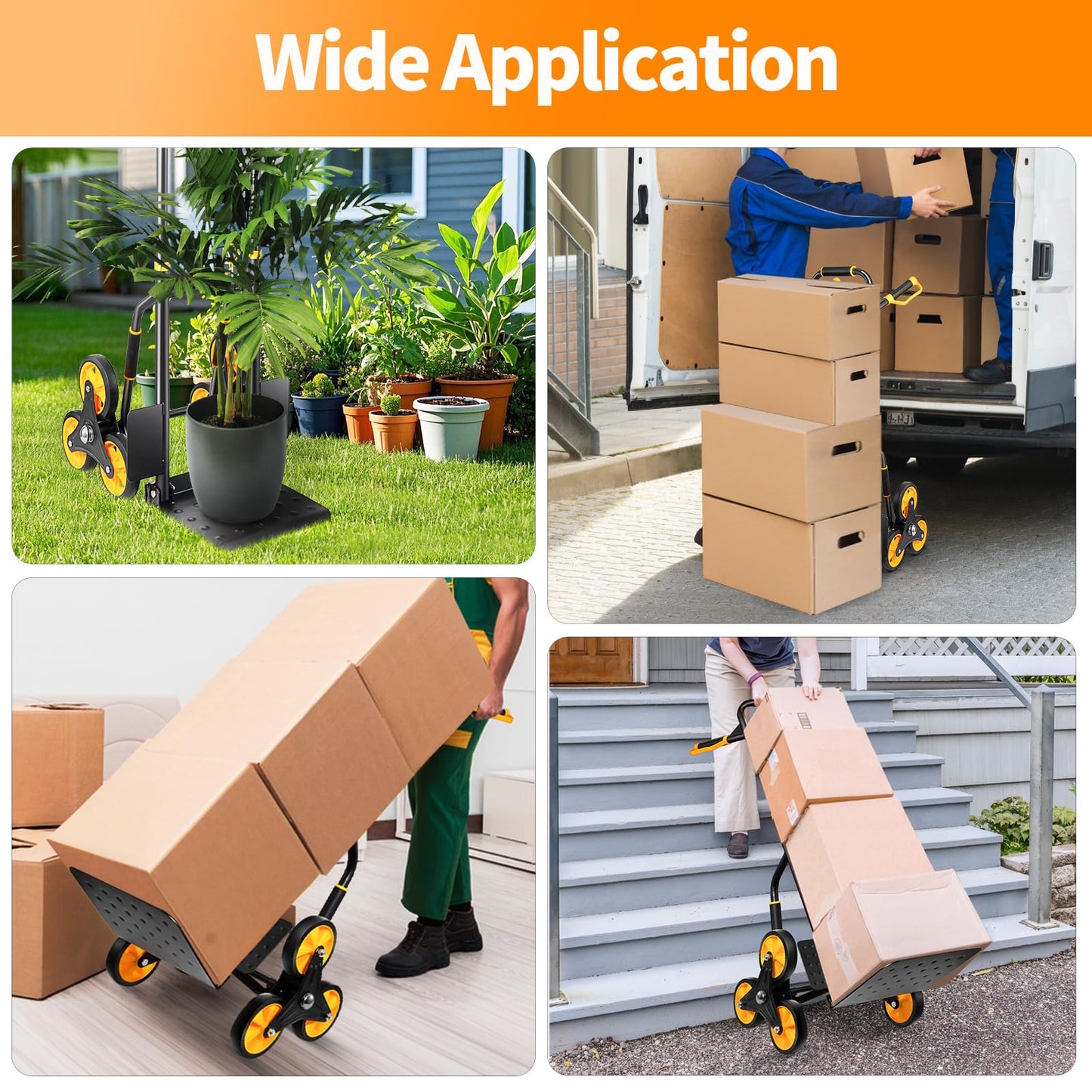 SmarketBuy Stair Climbing Dolly, Upgraded Heavy-Duty Stair Climber Hand Truck 770 Lbs Capacity, Foldable Cart for Stairs with 13.8" x 11.6" Nose Plate, 6 Wheels and 2 Ropes for Home,Office or Shopping