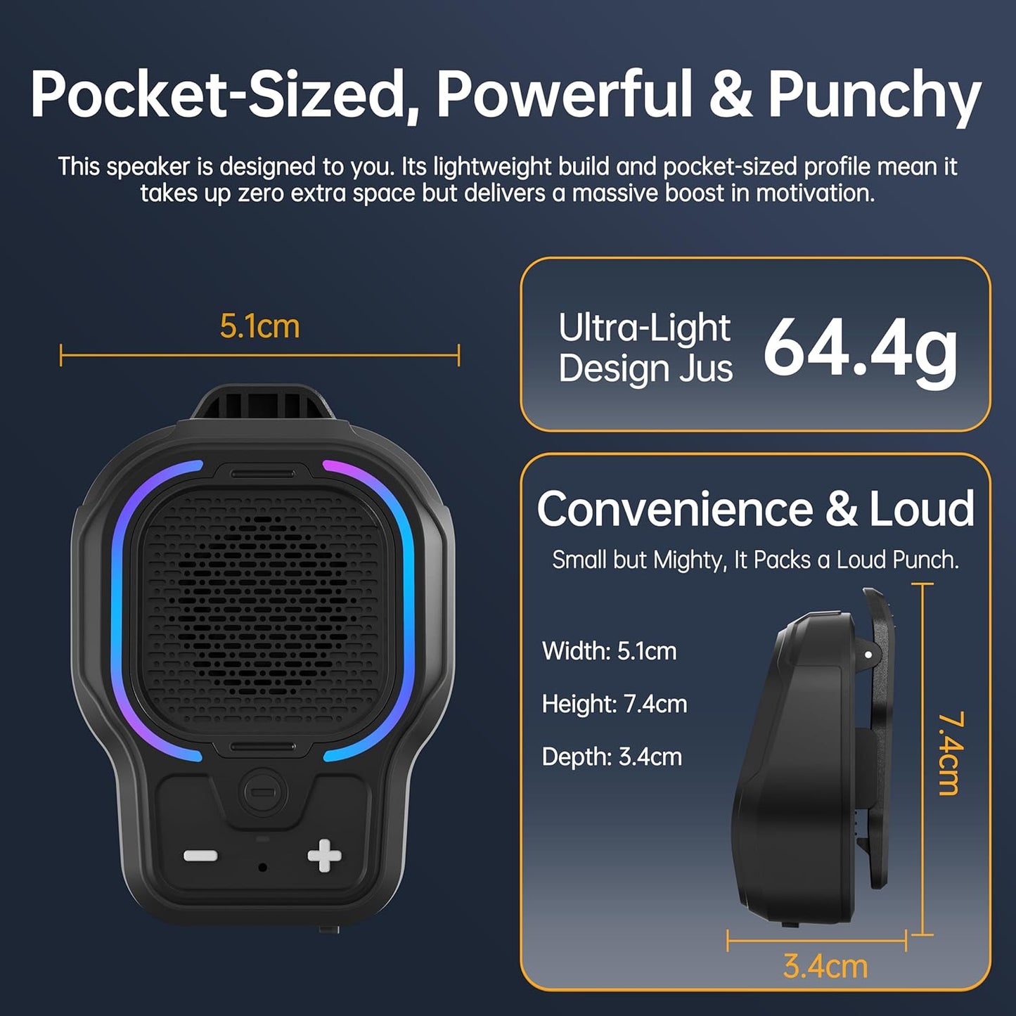 buwy 3 10H Commute Wearable Bluetooth Speaker, Magnetic Clip-on Wireless Portable Speaker with Light Modes, Playtime
