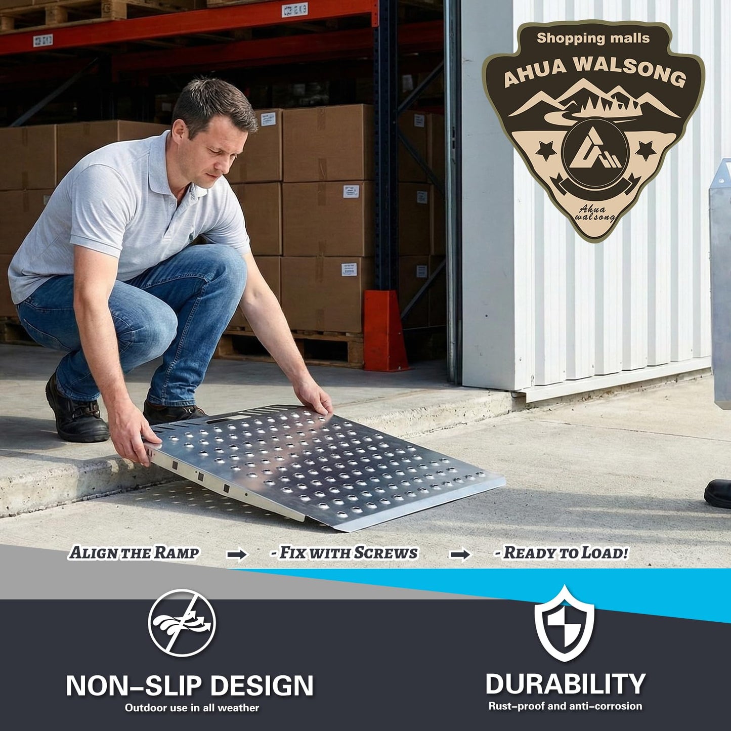 Heavy-Duty shed ramp 1500LB Galvanized Steel Perforated Plate ramp with Anti-Slip Design, Suitable for lawnmowers, All-Terrain Vehicles,and Garage Door Sills. (Silver, 2PCS (29" L x 48" W))