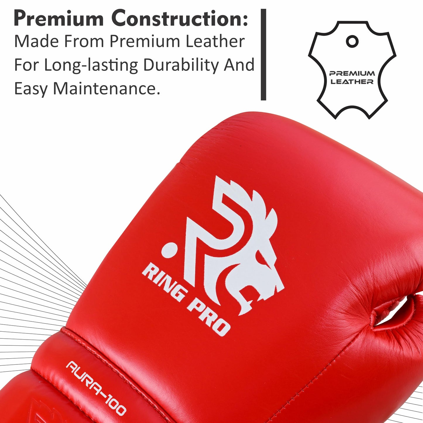 Ring Pro Aura 100 Full Grain Leather Lace Up Boxing Gloves for Men & Women – Professional Training, Sparring, Competition, Muay Thai, Kickboxing & Heavy Bag Gloves