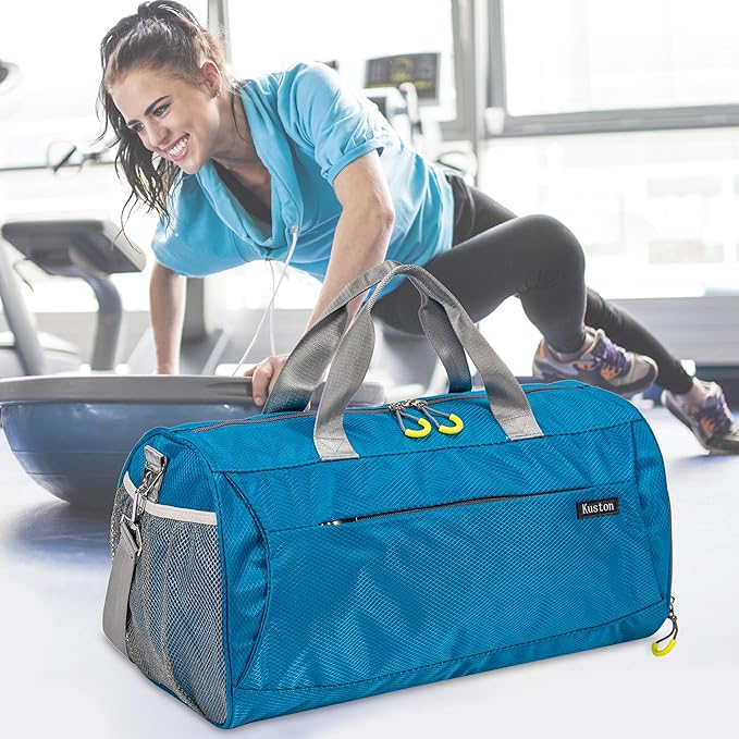Kuston Sports Gym Bag with Shoes Compartment, Trolley Sleeve and Wet Pocket Gym Duffel Bag Overnight Bag-Upgraded