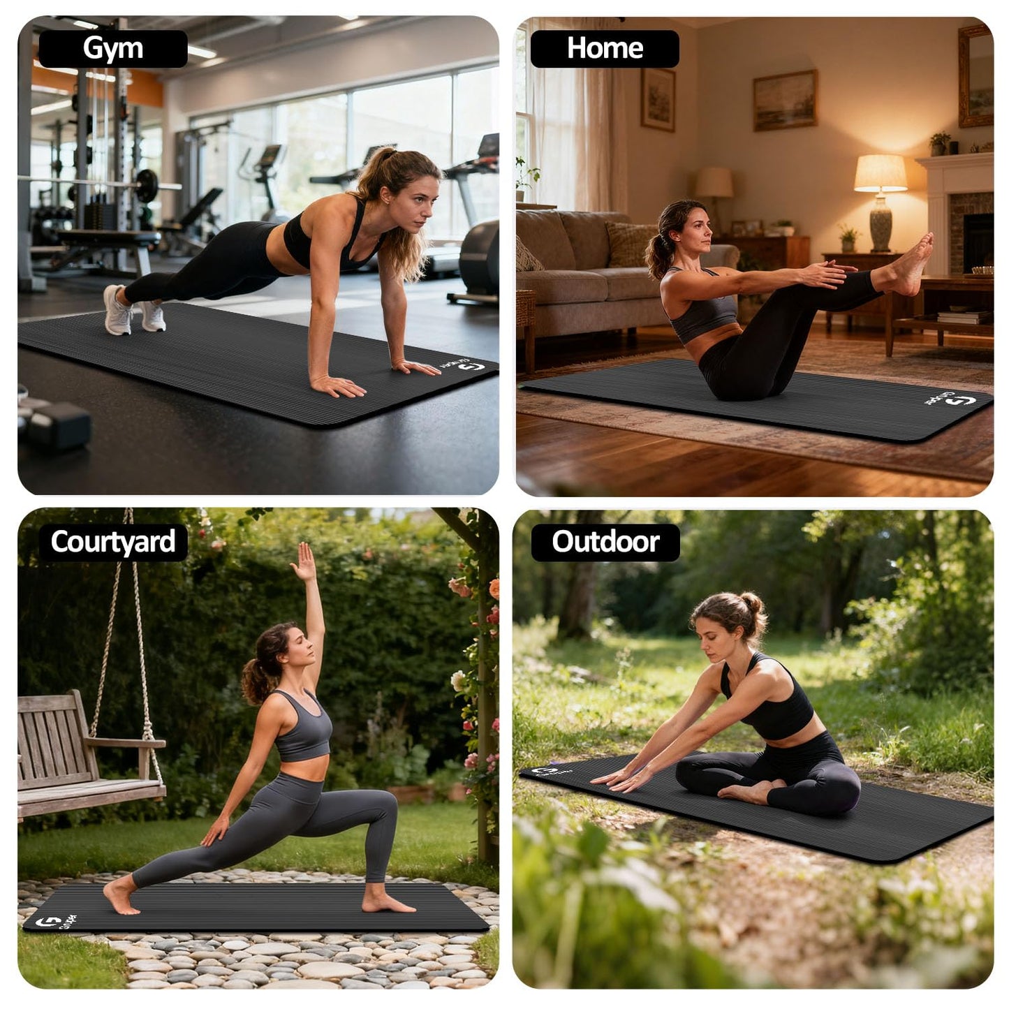 Gruper Thick Yoga Mat Non Slip, Large Size 72" L x 32" W x 0.6" TH, Premium Exercise & Fitness Mat with Carrying Strap and Bag, Workout Mats for Home (Black, 72 * 24 * 0.4 Inches)
