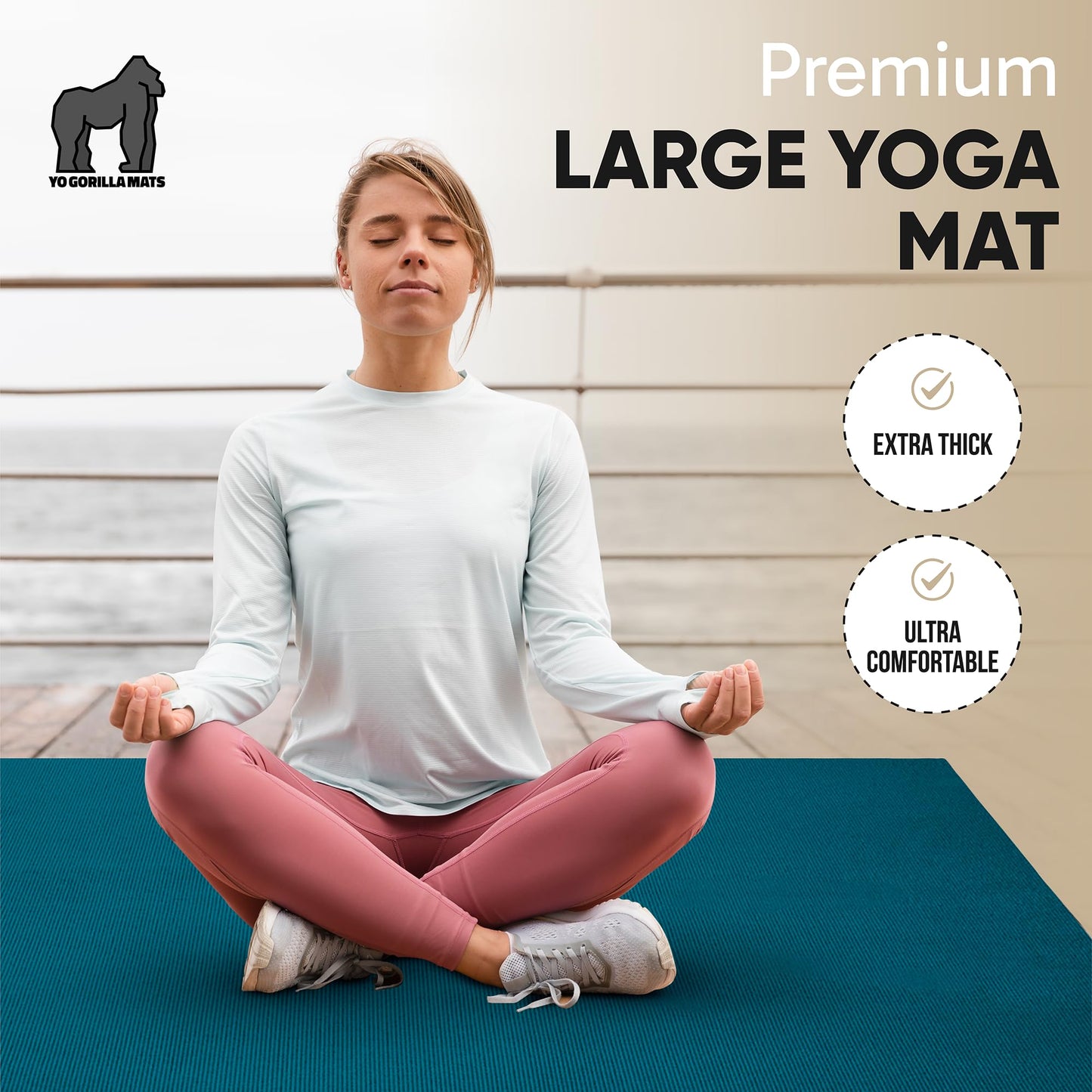 Gorilla Mats Extra Large Yoga Mat – 9' x 6' x 8mm Extra Thick & Wide, Non-Slip Exercise Mat for Home Gym Flooring – Ultra Comfortable Workout Floor Mat for Barefoot Fitness & Stretching